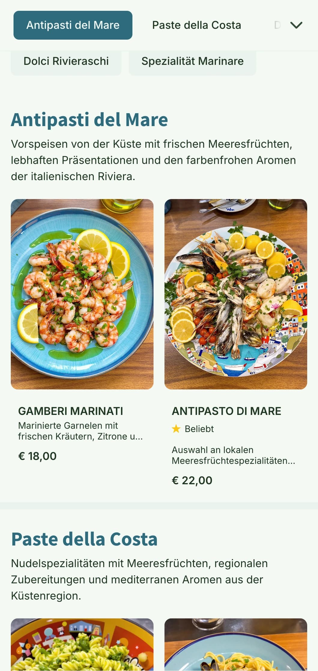 Lebendiges Design, inspiriert von den bunten Fischerdörfern der Cinque Terre und der italienischen Küstenküche.