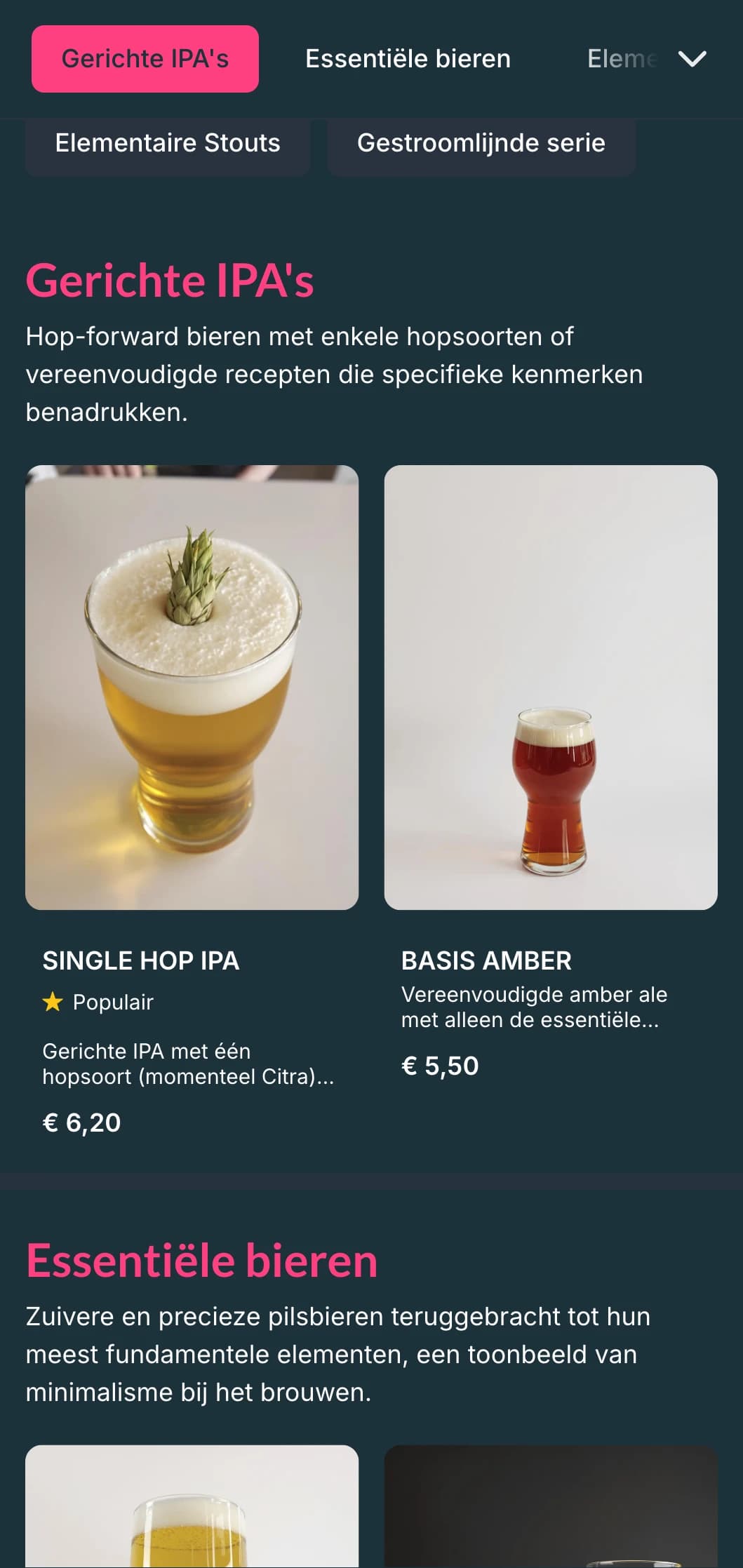 Schoon en overzichtelijk ontwerp met veel witruimte en essentiële typografie, ideaal voor moderne microbrouwerijen die zich richten op eenvoud.