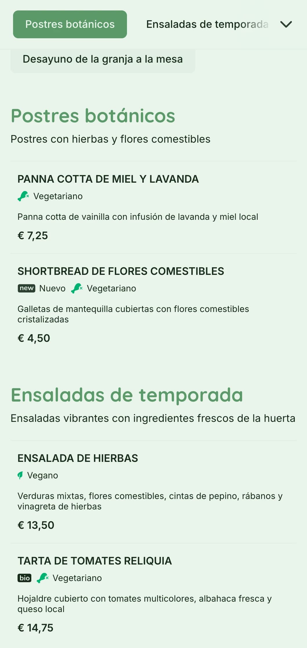 Diseño verde vibrante con elementos botánicos para cafeterías de jardín y restaurantes ecológicos.