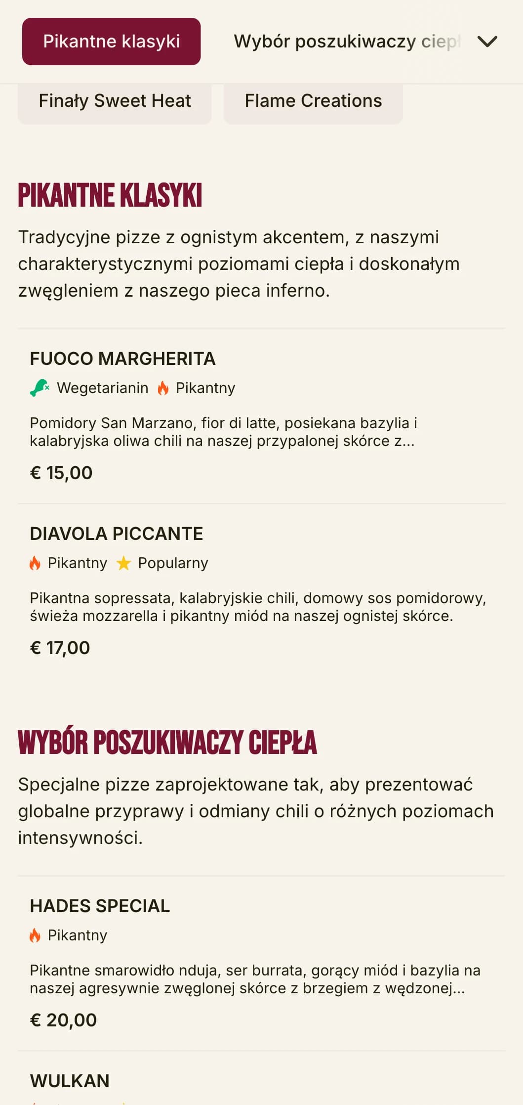 Energetyczne menu pizzy z odważną typografią i żywymi kolorami dla specjalistów od pikantnej pizzy.