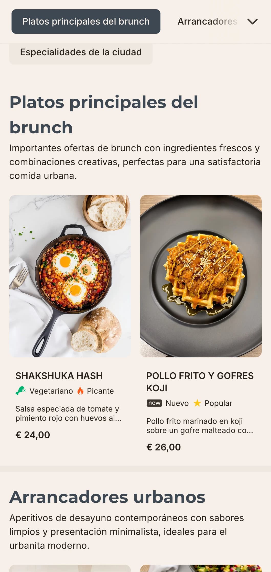 Plantilla minimalista para brunch con líneas limpias y tipografía moderna, ideal para cafeterías urbanas contemporáneas de estética industrial.