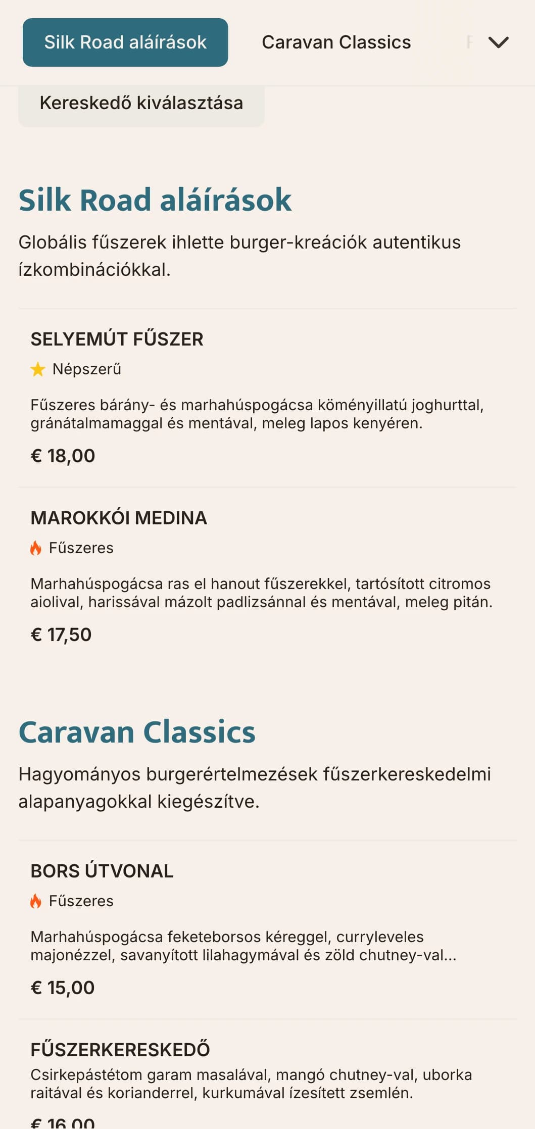 A fűszerkereskedelem ihlette burgermenü globális ízprofilokkal és történelmi utalásokkal.