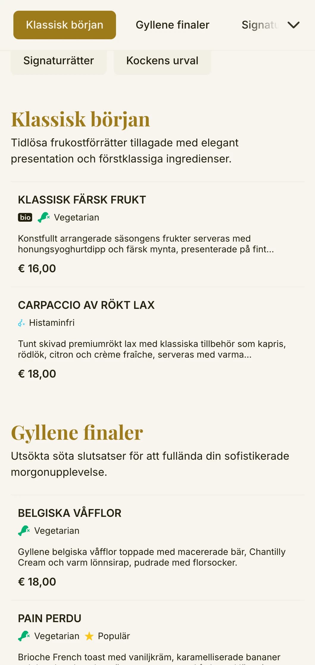 Elegant morgonmål med tidlösa frukostklassiker och raffinerad presentation för en sofistikerad start på dagen.