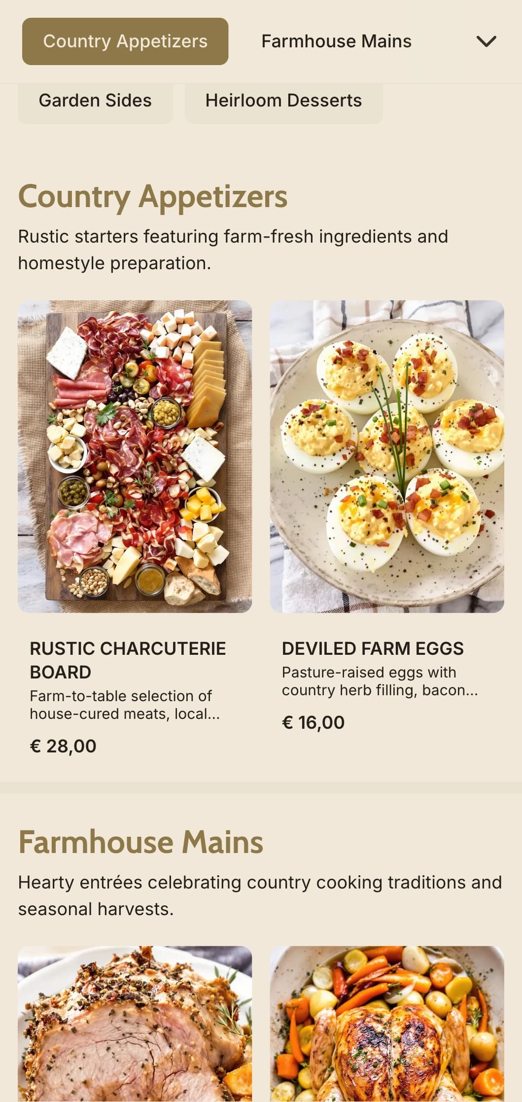 Wholesome farm-to-table catering featuring local seasonal ingredients, family-style service, and country charm for rural celebrations.