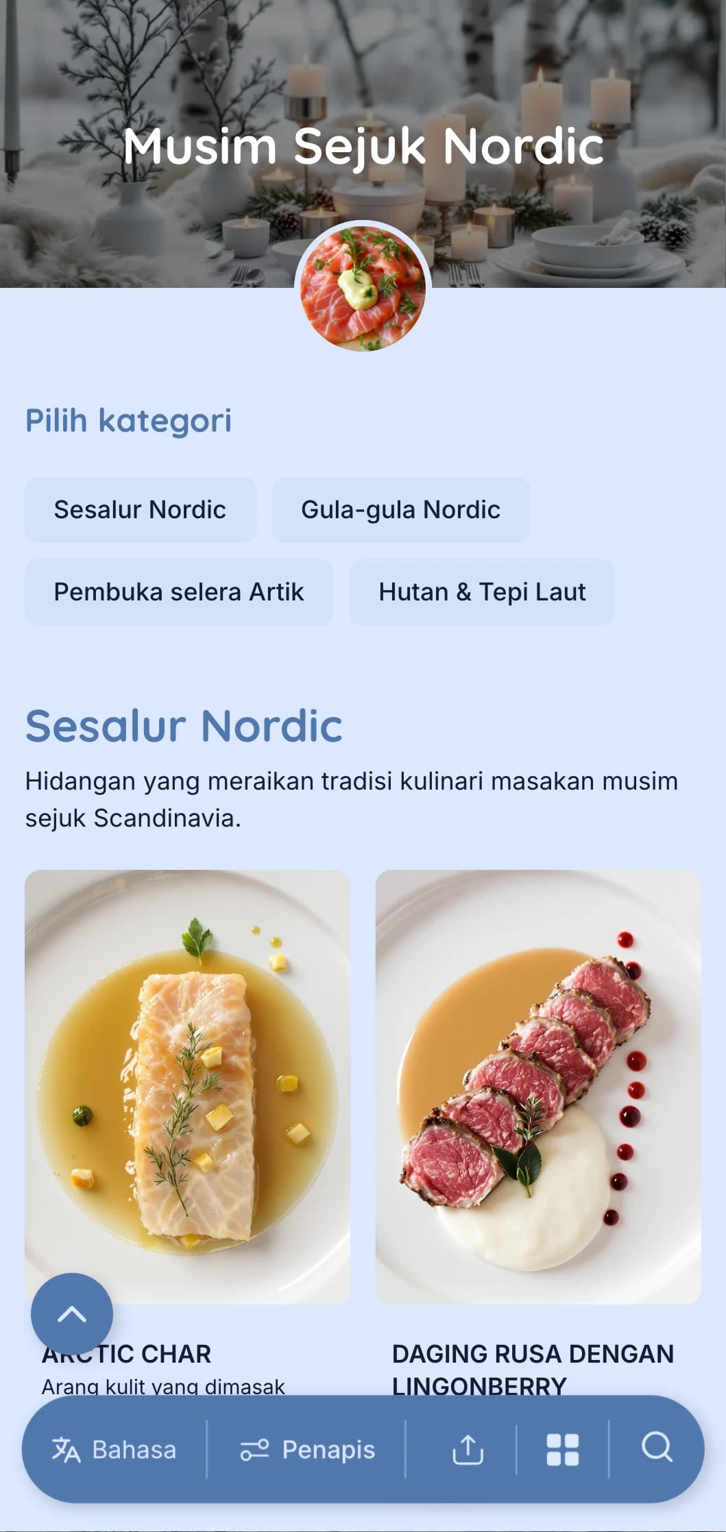 Katering berinspirasikan Scandinavia yang bersih dan minimalis dengan unsur terpelihara, perisa tulen dan persembahan berinspirasikan alam semula jadi untuk perhimpunan yang elegan.