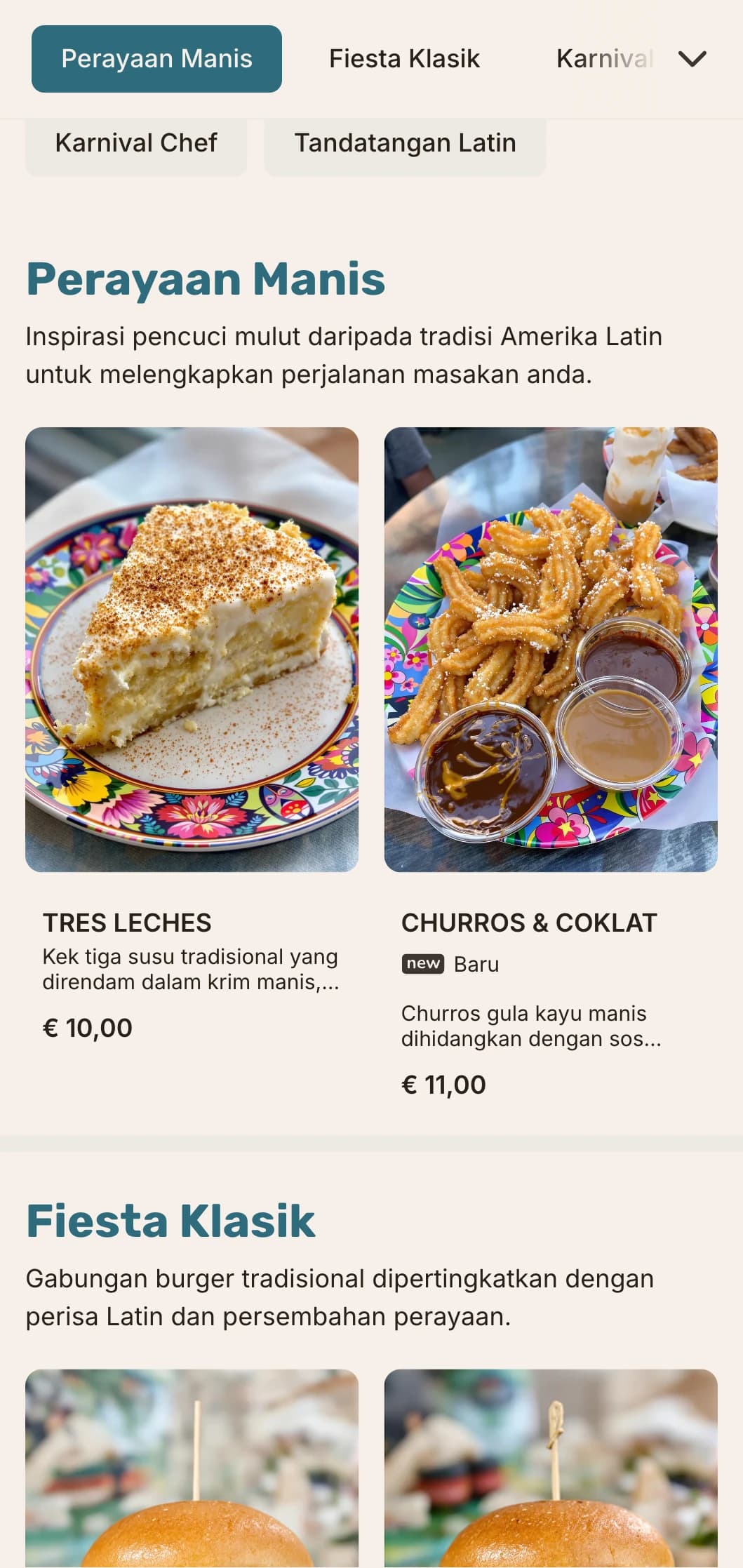 Gabungan burger berinspirasikan Amerika Latin yang meraikan rasa yang meriah dan suasana perayaan.