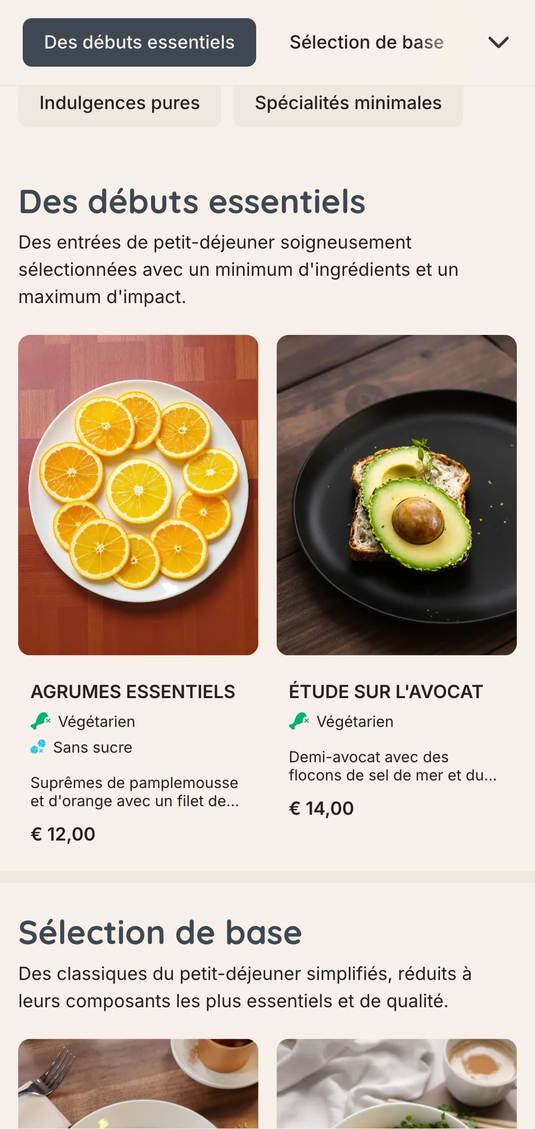 Des options de petit-déjeuner épurées et discrètes, avec une présentation précise et des ingrédients essentiels pour les minimalistes exigeants.