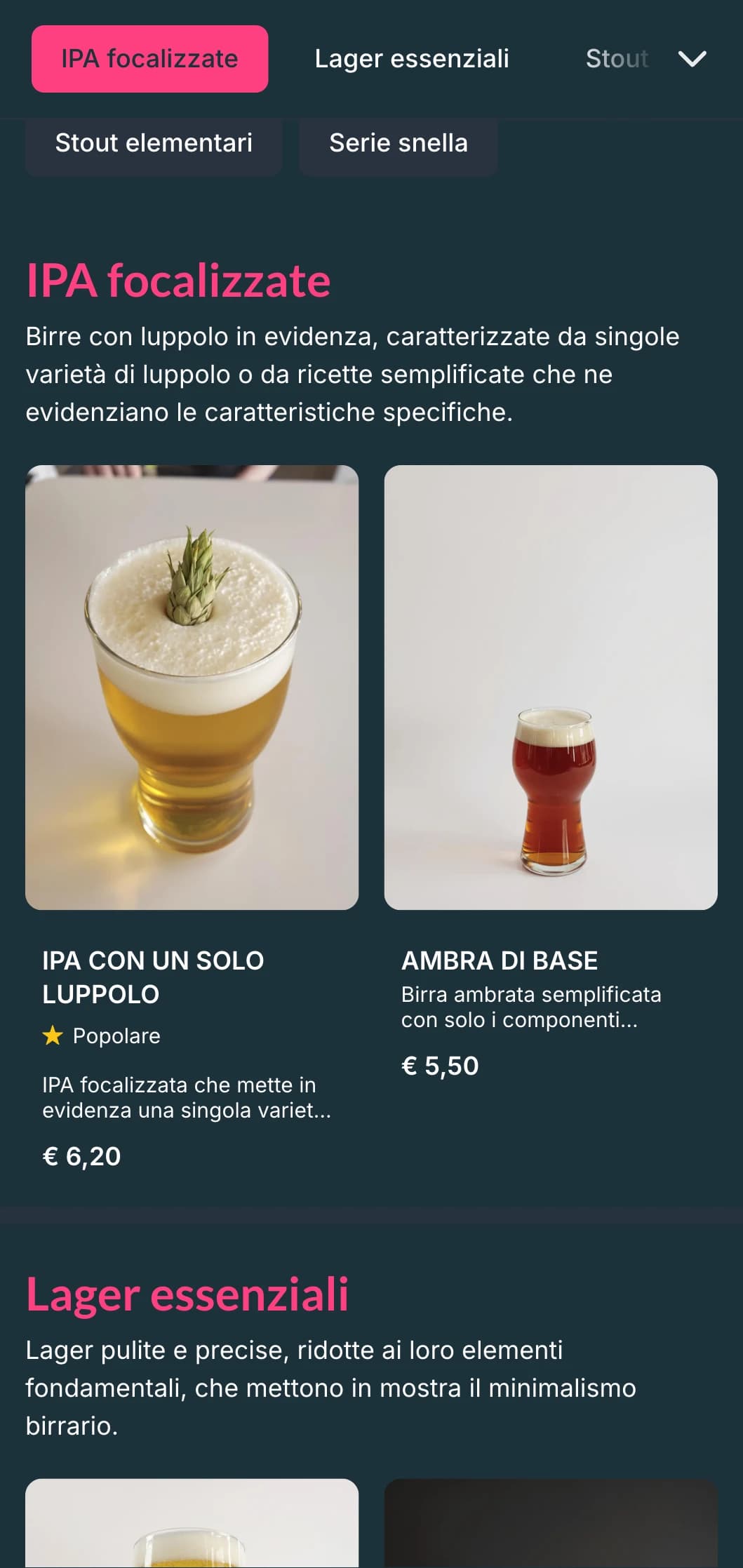 Un design pulito e ordinato, con ampi spazi bianchi e una tipografia essenziale, ideale per i microbirrifici moderni che puntano sulla semplicità.