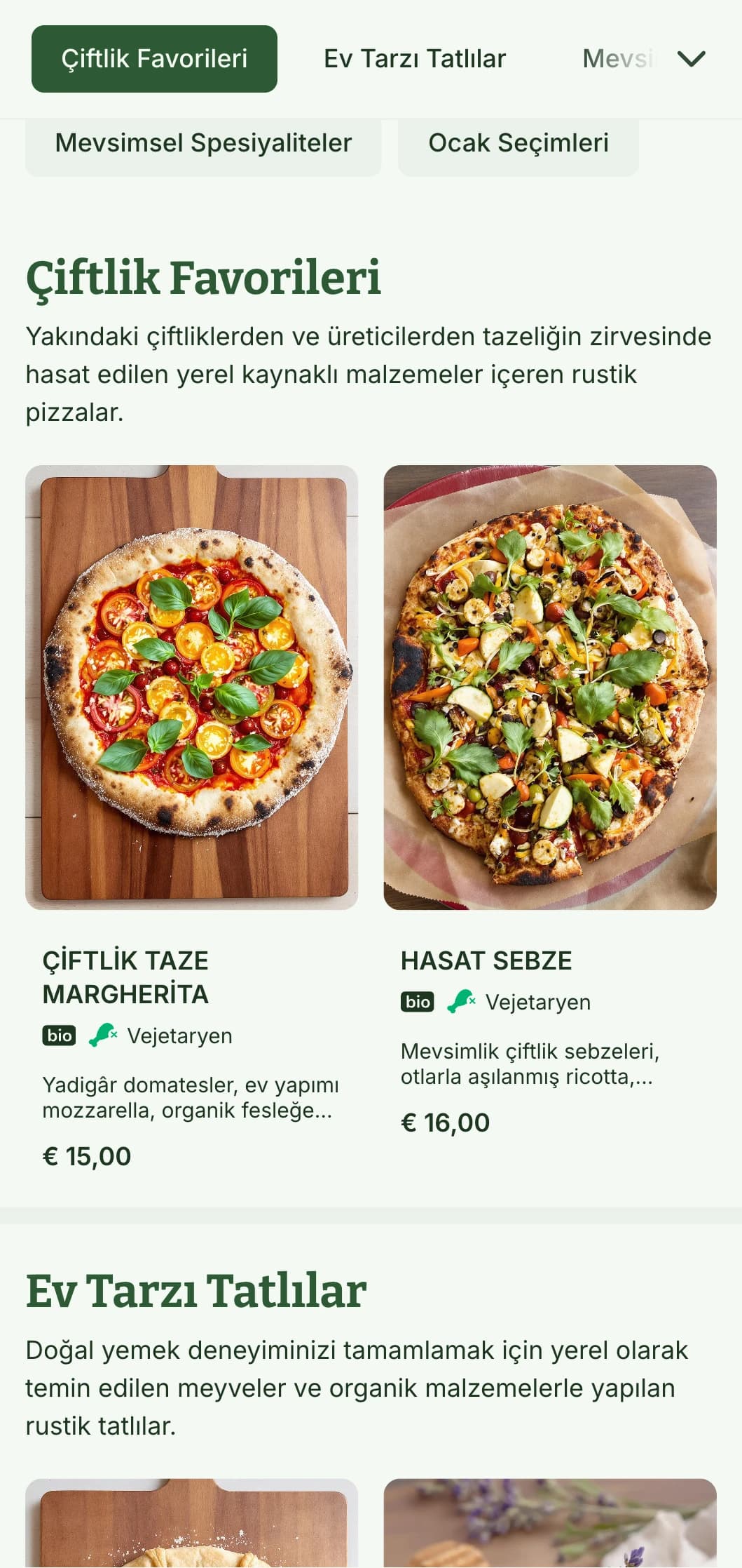 Toprak tonları ve organik öğeler içeren doğadan ilham alan pizza menüsü, çiftlikten masaya pizza restoranları için mükemmeldir.