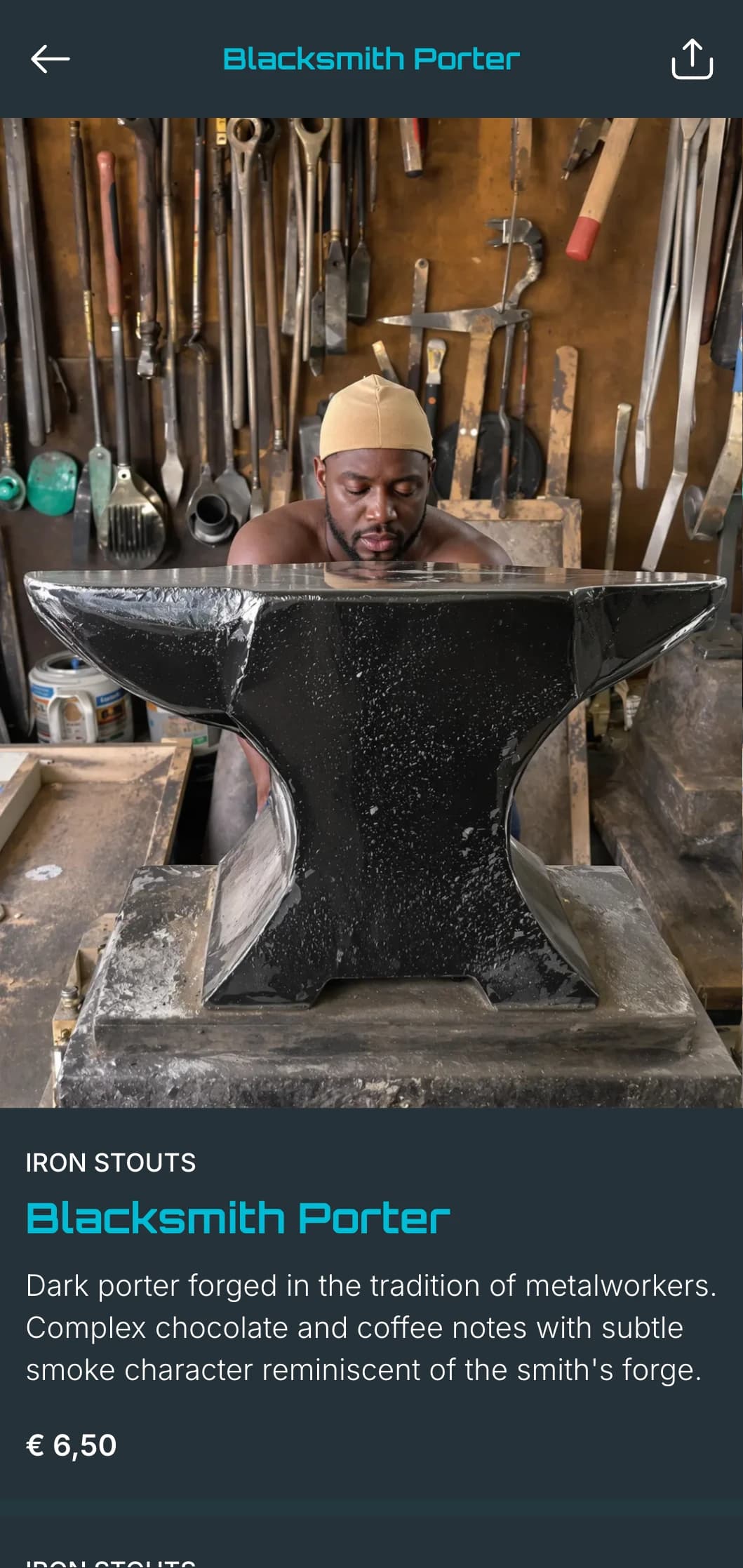 Raw and powerful industrial design focused on metal textures and forge aesthetics, ideal for industrial-area breweries.