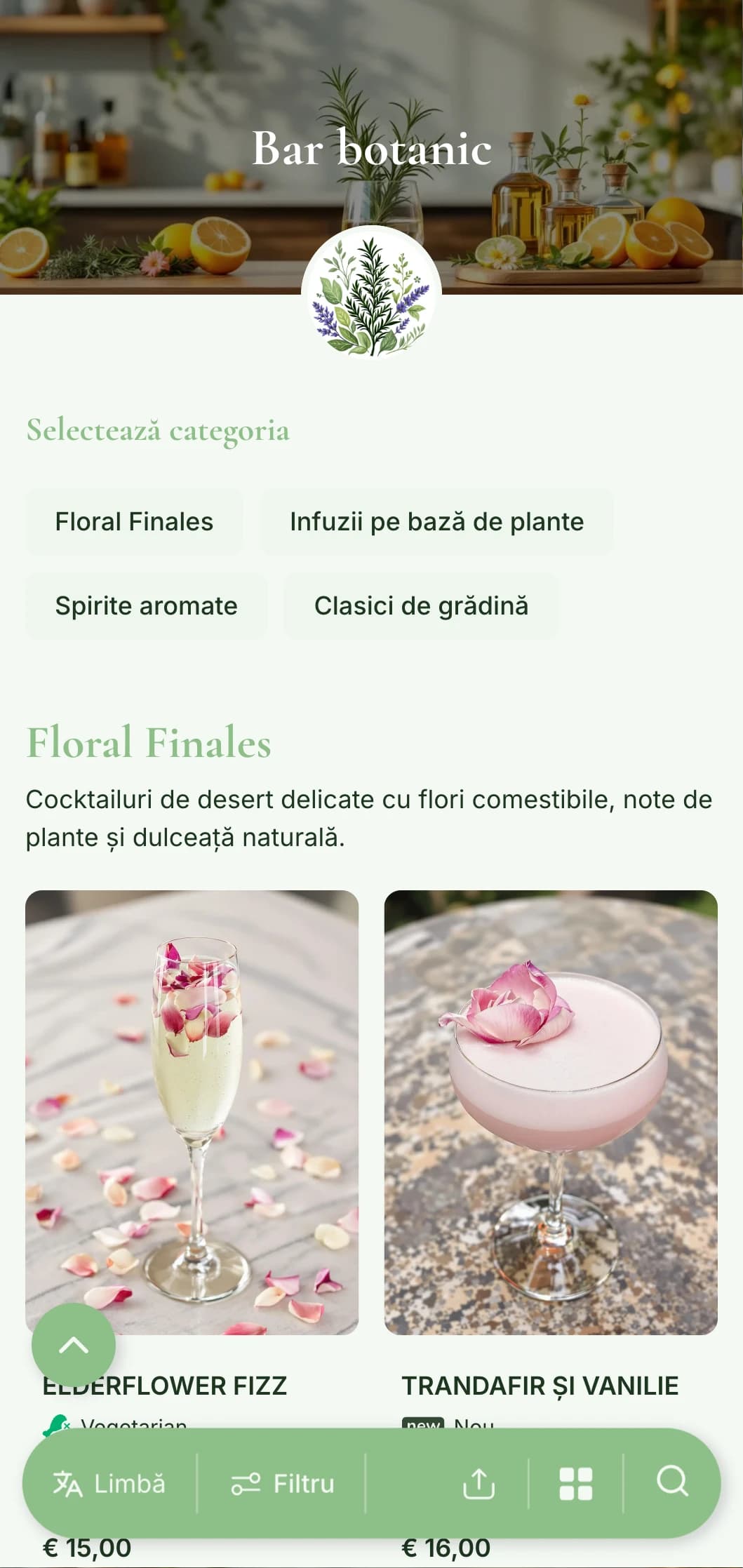 Un meniu proaspăt, inspirat din grădină, pentru baruri specializate în cocktailuri botanice și infuzate cu plante.