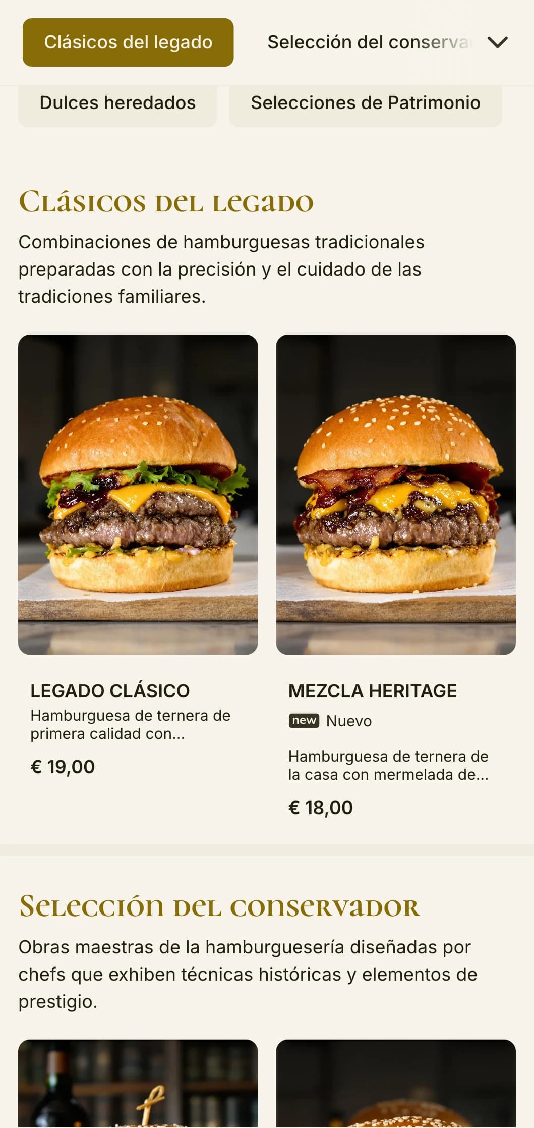 Hamburguesas inspiradas en las casas solariegas, con elementos patrimoniales y toques aristocráticos.
