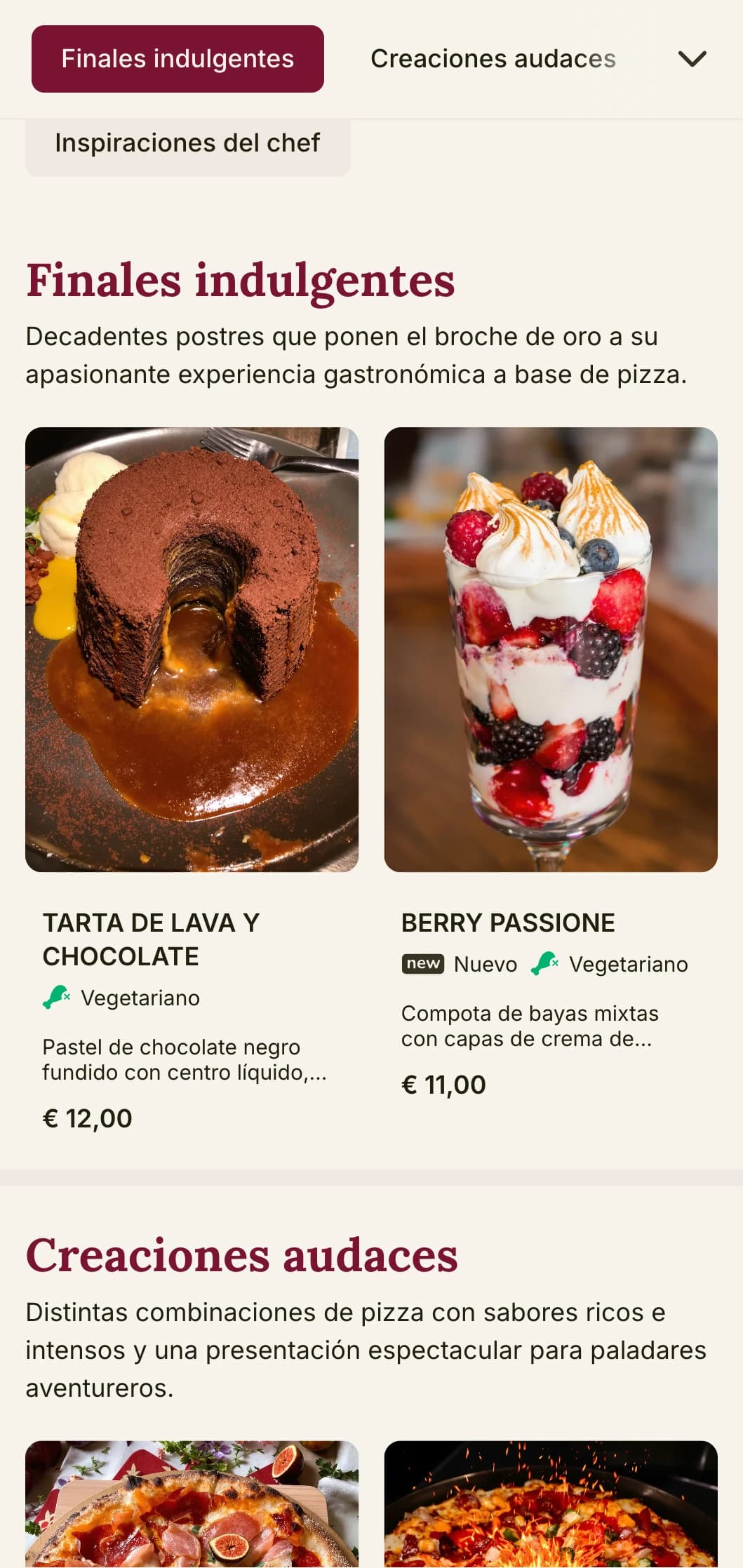 Diseño audaz y apasionado de cartas de pizza con colores vivos y elementos teatrales para pizzerías con carácter distintivo.