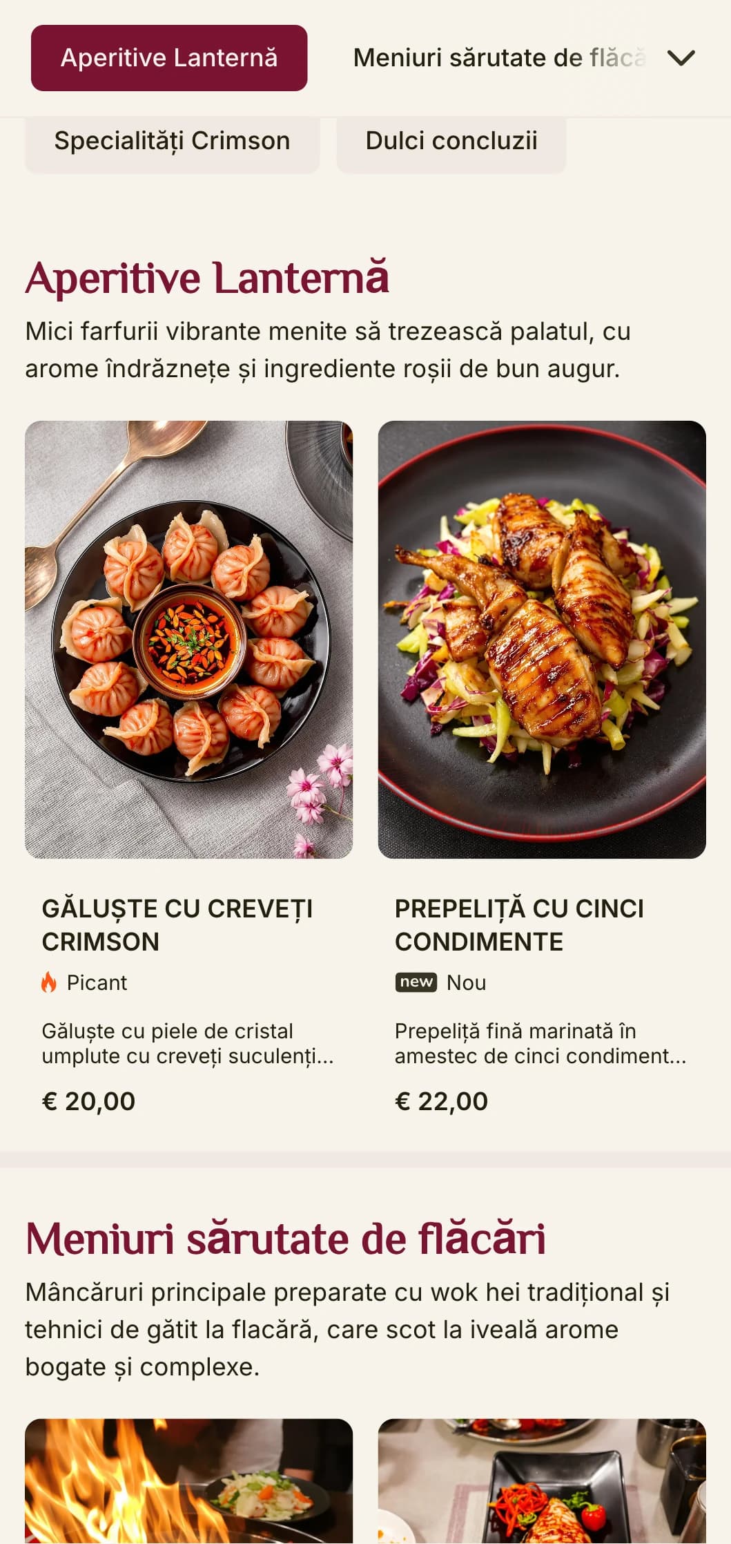 Design de meniu chinezesc îndrăzneț și dramatic, cu elemente roșii izbitoare inspirate de felinarele tradiționale, ideal pentru experiențe culinare chinezești autentice.