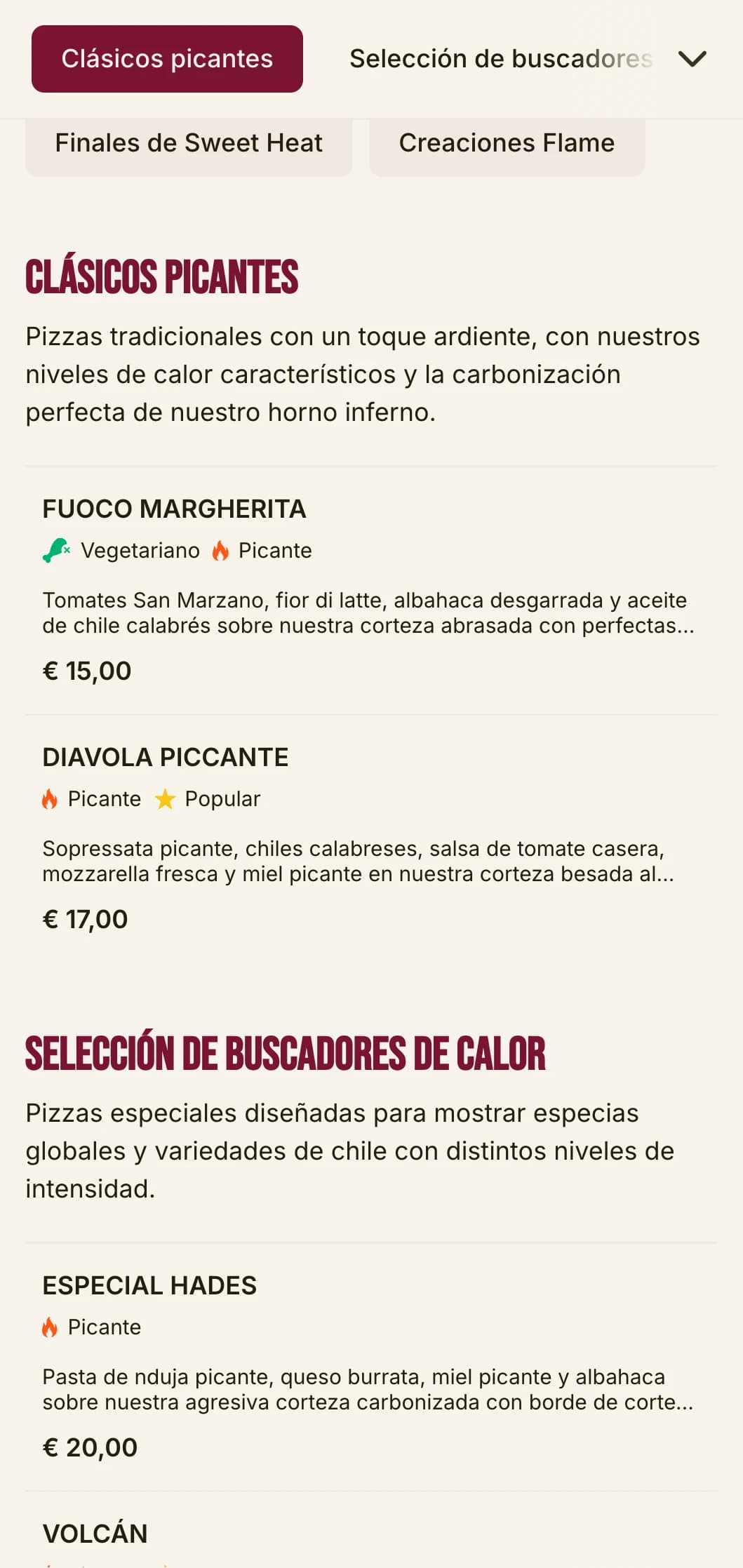 Menú de pizza lleno de energía con tipografía atrevida y colores vibrantes para especialistas en pizza picante.