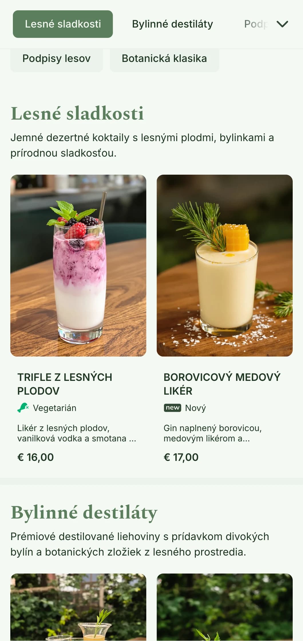Dizajn inšpirovaný lesom pre bary špecializujúce sa na ingrediencie z lesných plodov a koktaily s obsahom bylín.