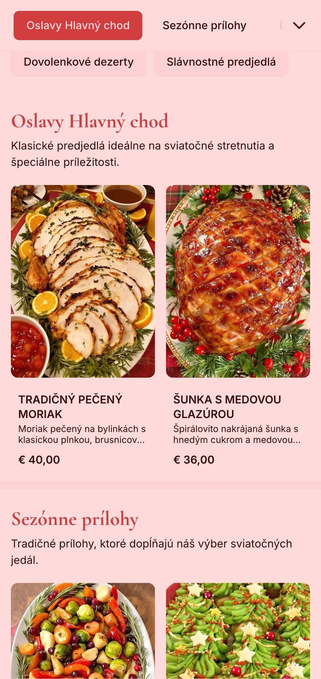 Tradičný sviatočný catering so sezónnymi špecialitami, slávnostnou prezentáciou a slávnostnými prvkami pre zimné stretnutia a špeciálne príležitosti.