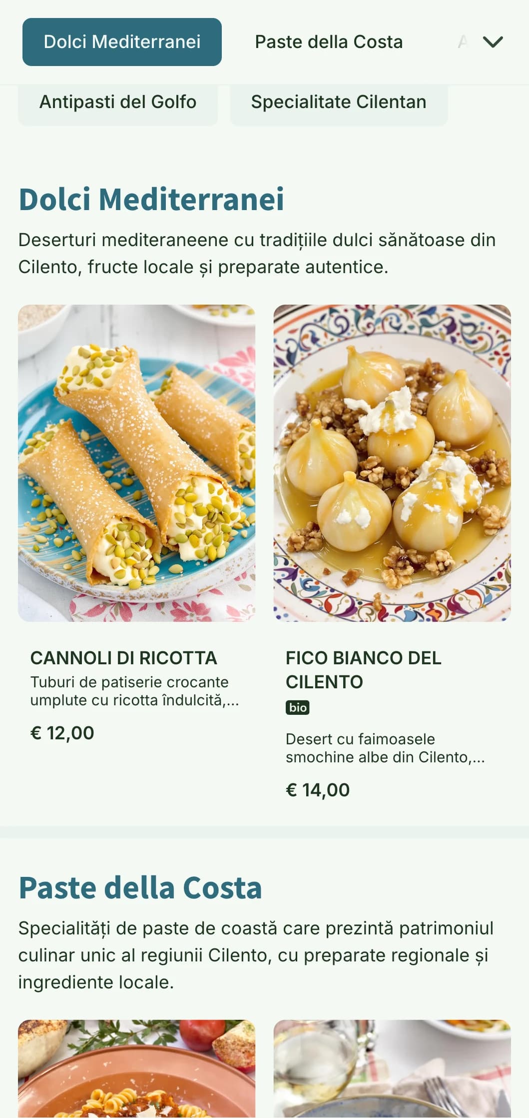 Design de inspirație mediteraneană care celebrează tradițiile culinare păstrate de pe coasta Cilento din Campania.