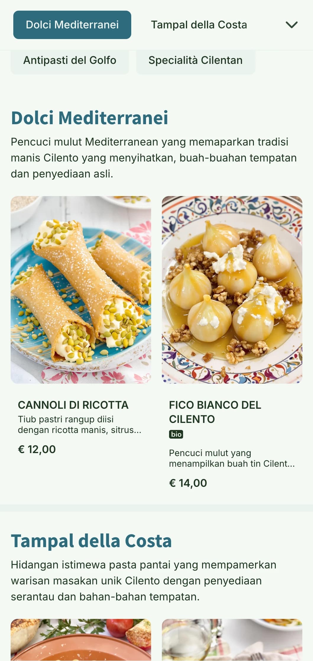 Reka bentuk berinspirasikan Mediterranean yang meraikan tradisi masakan yang dipelihara di pantai Cilento di Campania.