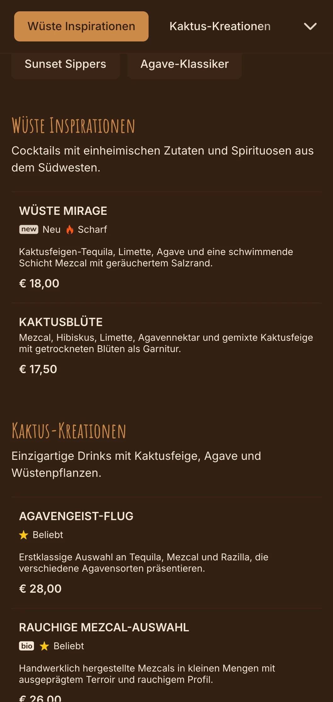 Warme, von der Wüste inspirierte Farbpalette mit südwestlichen Motiven für Tequila- und Mezcal-Bars.