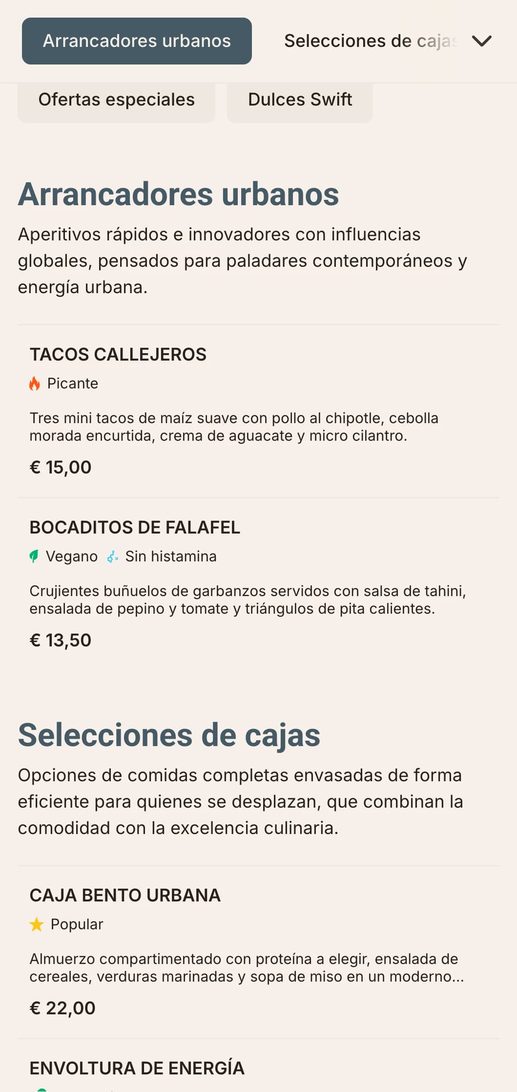Diseño atrevido y contemporáneo de menús de mediodía para restaurantes de comida rápida, con tipografía dinámica y diseño eficiente para profesionales urbanos que buscan comidas de calidad a mediodía.