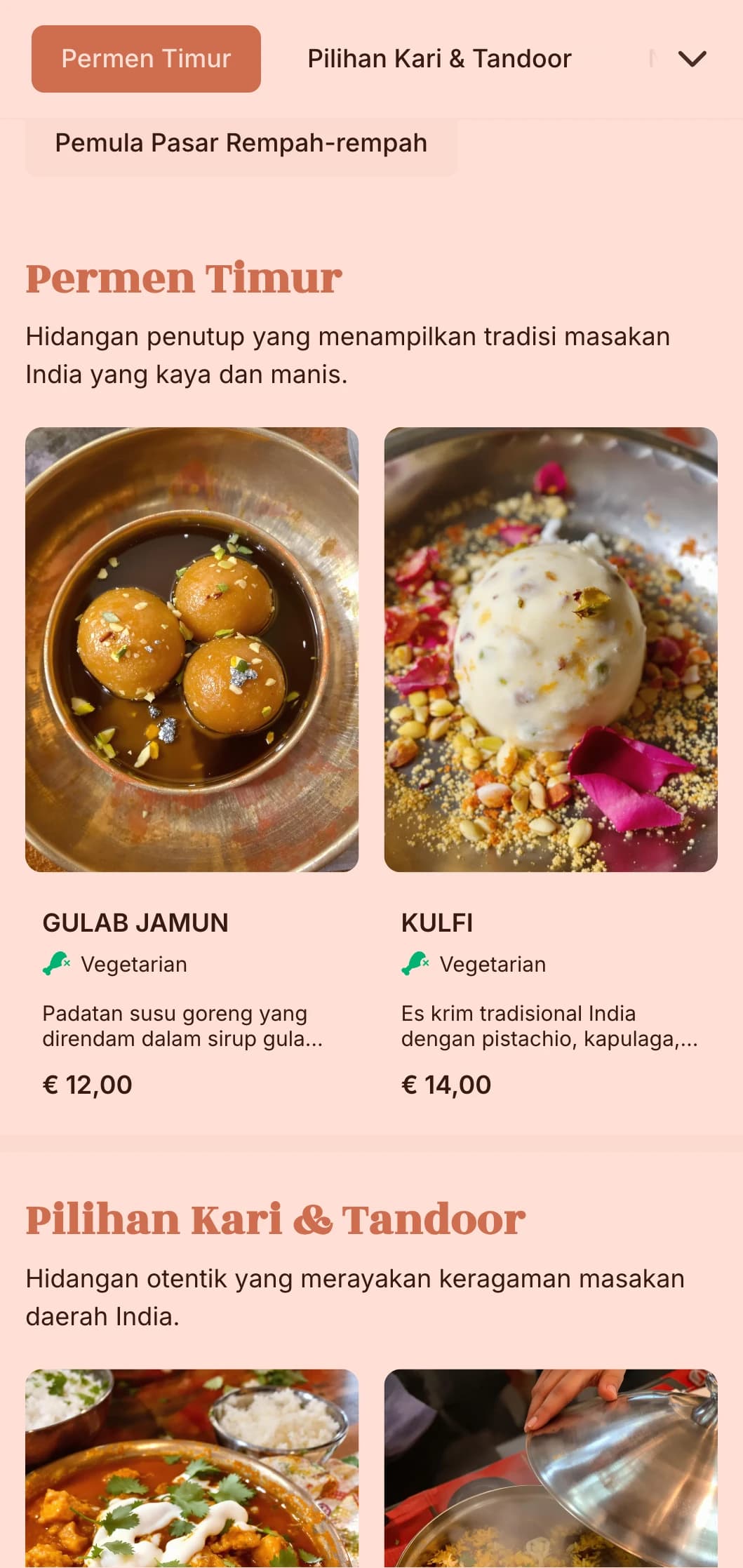 Katering yang terinspirasi dari India dengan rempah-rempah aromatik, resep tradisional, dan presentasi penuh warna untuk perayaan budaya dan acara bertema.