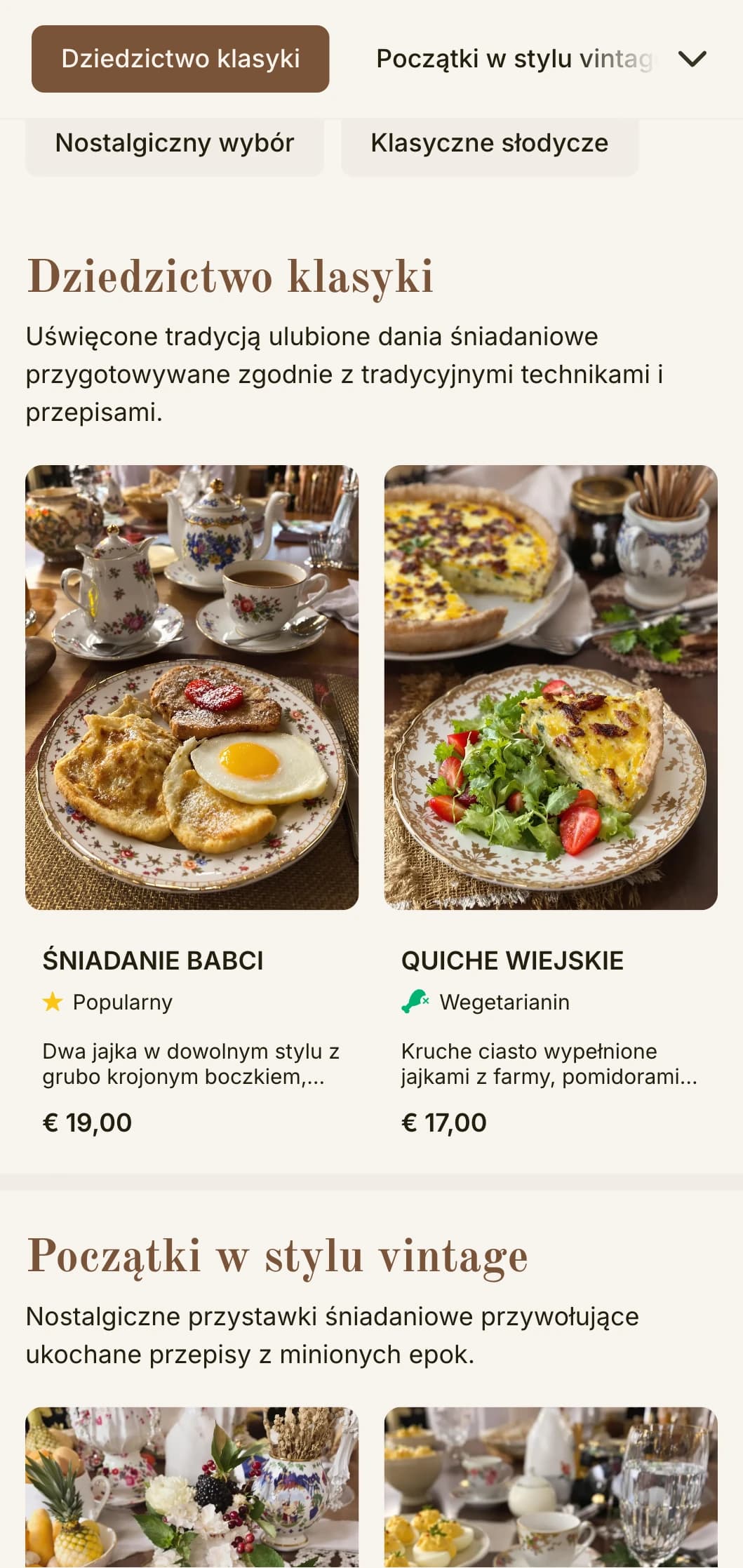 Nostalgiczne poranne propozycje inspirowane ukochanymi przepisami z przeszłości, prezentowane z ponadczasową elegancją.
