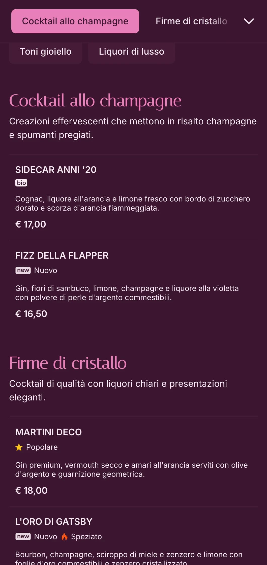 Sofisticato design ispirato al rosa e ai cristalli per destinazioni cocktail di alto livello.