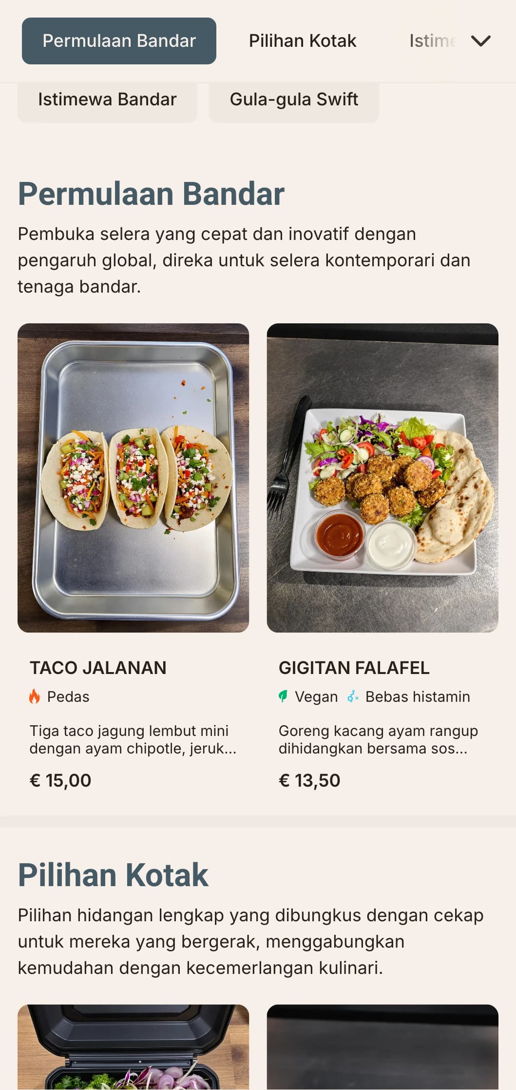 Reka bentuk menu makan tengah hari kontemporari yang berani untuk tempat makan kasual pantas, menampilkan tipografi dinamik dan susun atur yang cekap untuk profesional bandar yang mencari hidangan tengah hari yang berkualiti.