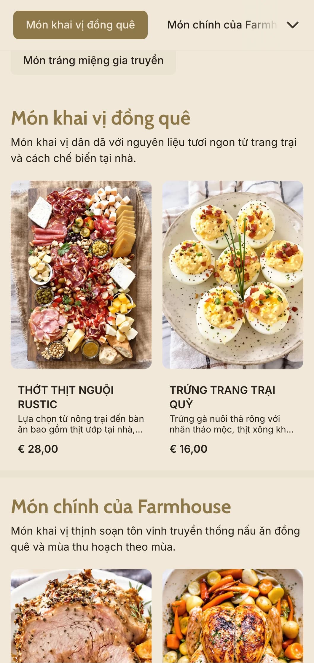 Dịch vụ phục vụ tận nông trại đến bàn ăn với các nguyên liệu theo mùa địa phương, dịch vụ theo phong cách gia đình và nét quyến rũ đồng quê cho các lễ kỷ niệm ở vùng nông thôn.