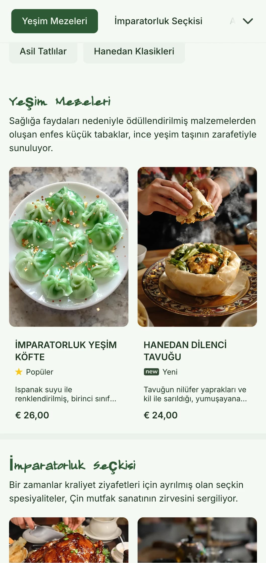 Lüks restoranlar ve ziyafet hizmetleri için yeşim motifleri ve hanedanlıktan ilham alan unsurlar içeren zarif Çin menüsü tasarımı.