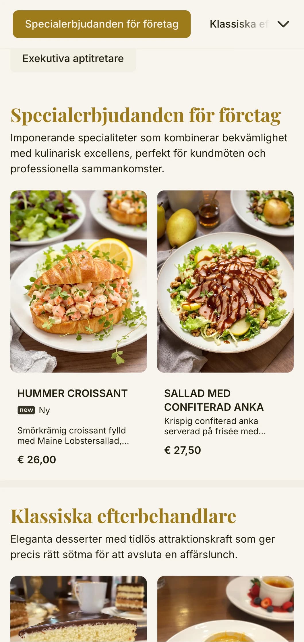 Elegant men effektiv lunchmenydesign för affärsdistrikt och företagscatering, med tidlös typografi och sofistikerad layout för snabba professionella luncher.