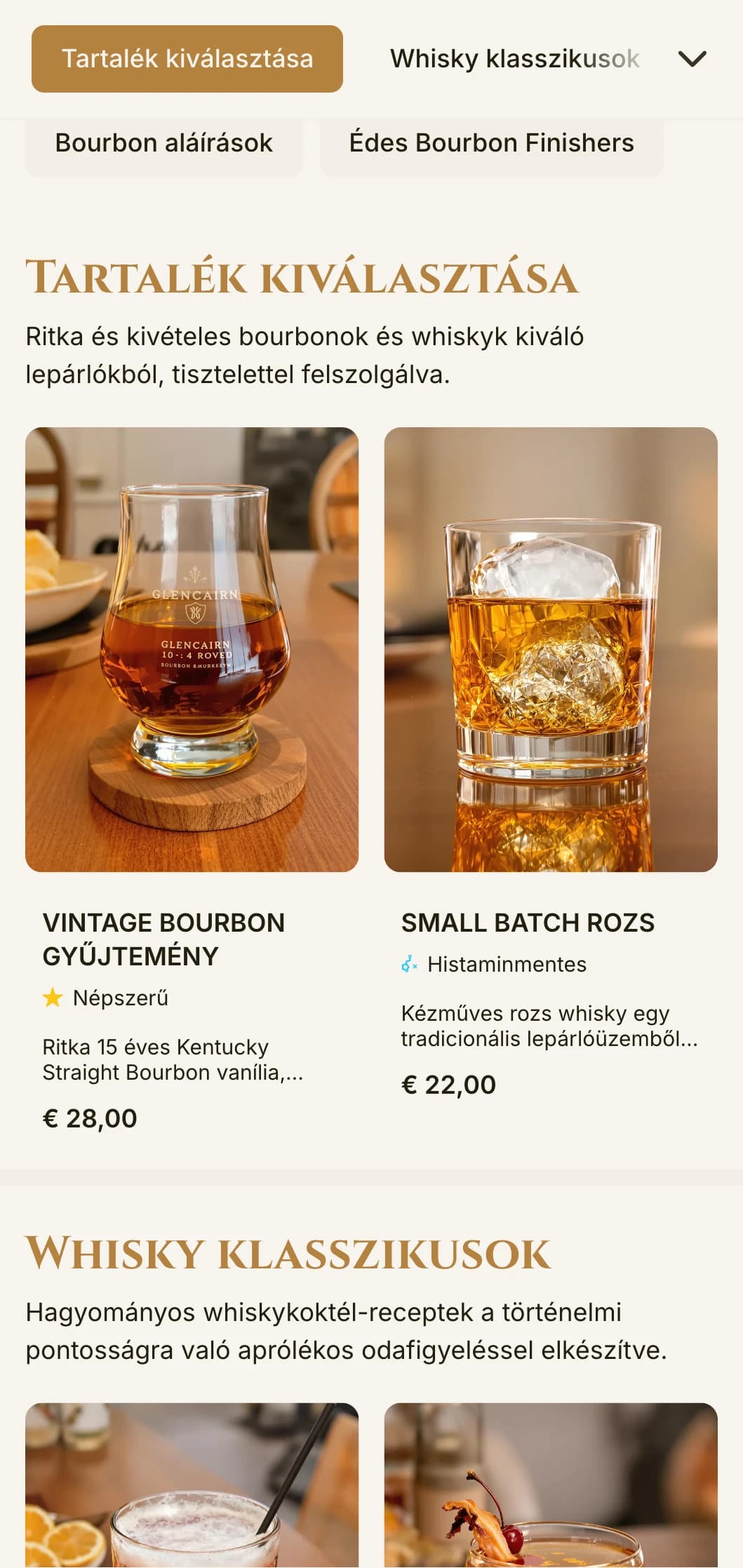 Elegáns, kifinomult design bourbon bárok és whisky szalonok számára, vintage tipográfiával és meleg borostyánszínű hangsúlyokkal.