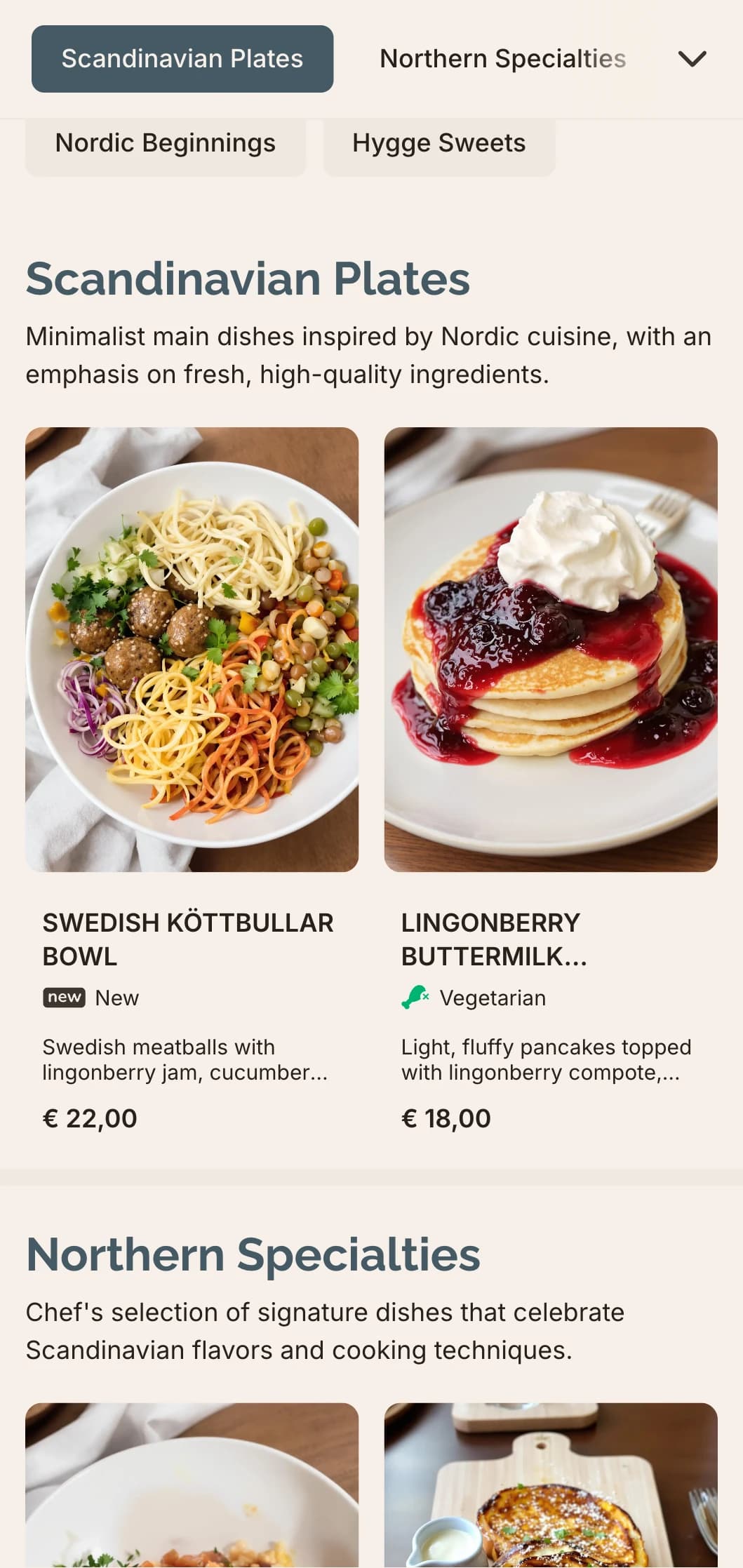 Clean, minimal brunch template with Scandinavian design influences, ideal for modern cafés with a hygge atmosphere.
