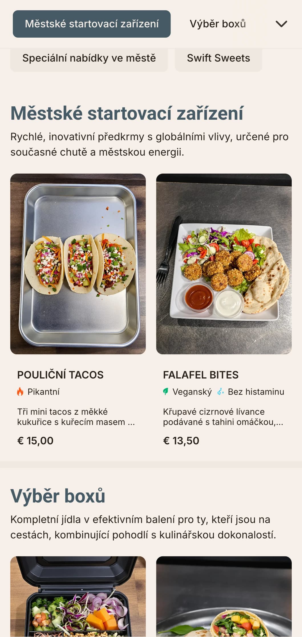 Odvážný, moderní design poledního menu pro rychlé občerstvení s dynamickou typografií a efektivním uspořádáním pro městské profesionály, kteří hledají kvalitní polední jídlo.