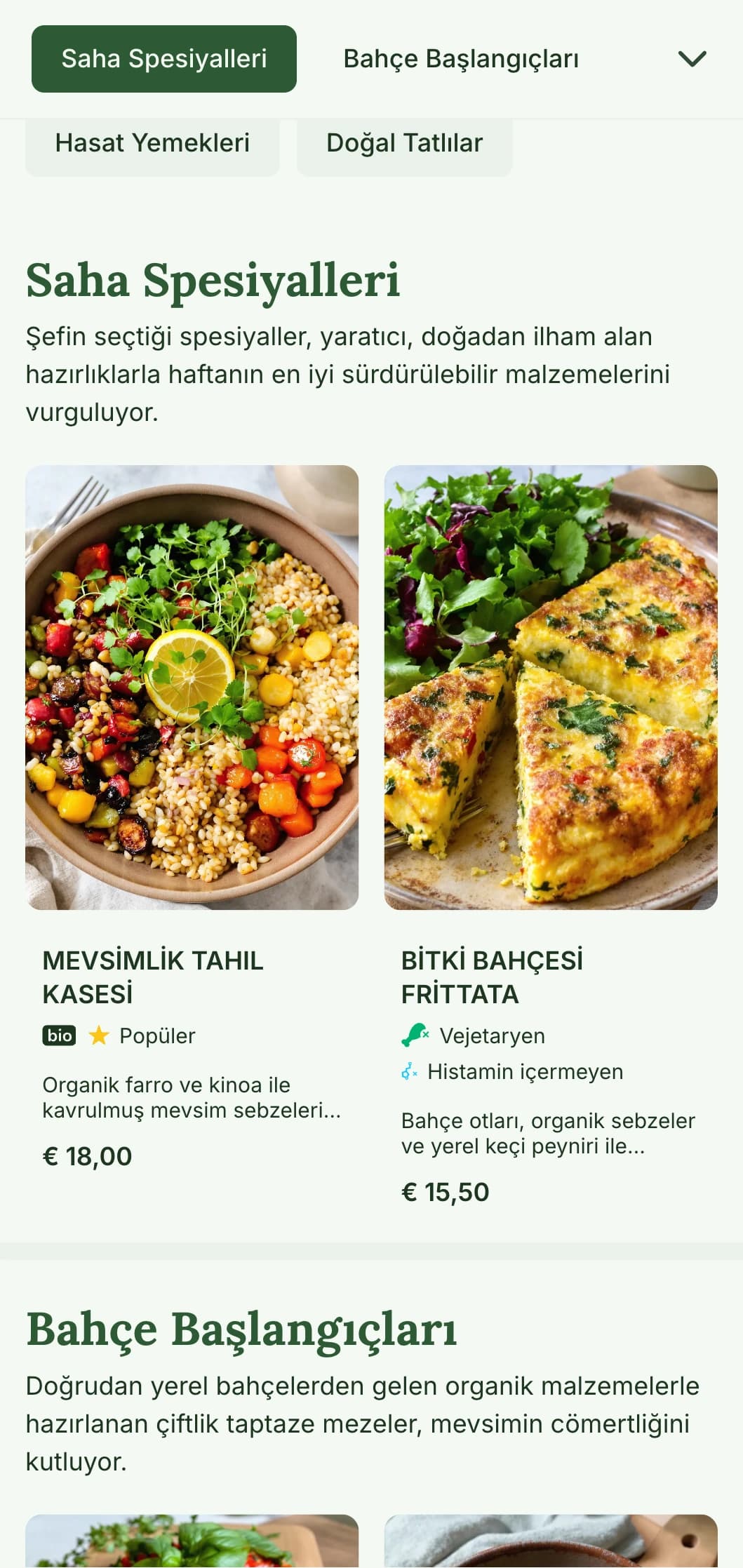 Sağlıklı, organik öğlen yemeklerine odaklanan kafe ve restoranlar için ideal olan, mevsimlik malzemeleri ve çiftlikten masaya teklifleri vurgulayan taze, doğadan ilham alan öğle yemeği menüsü tasarımı.