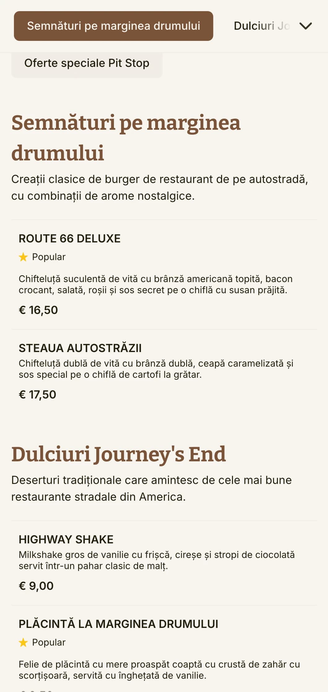Hamburger inspirat de autostrăzi, cu indicatoare rutiere de epocă și nostalgia clasică a călătoriilor americane.