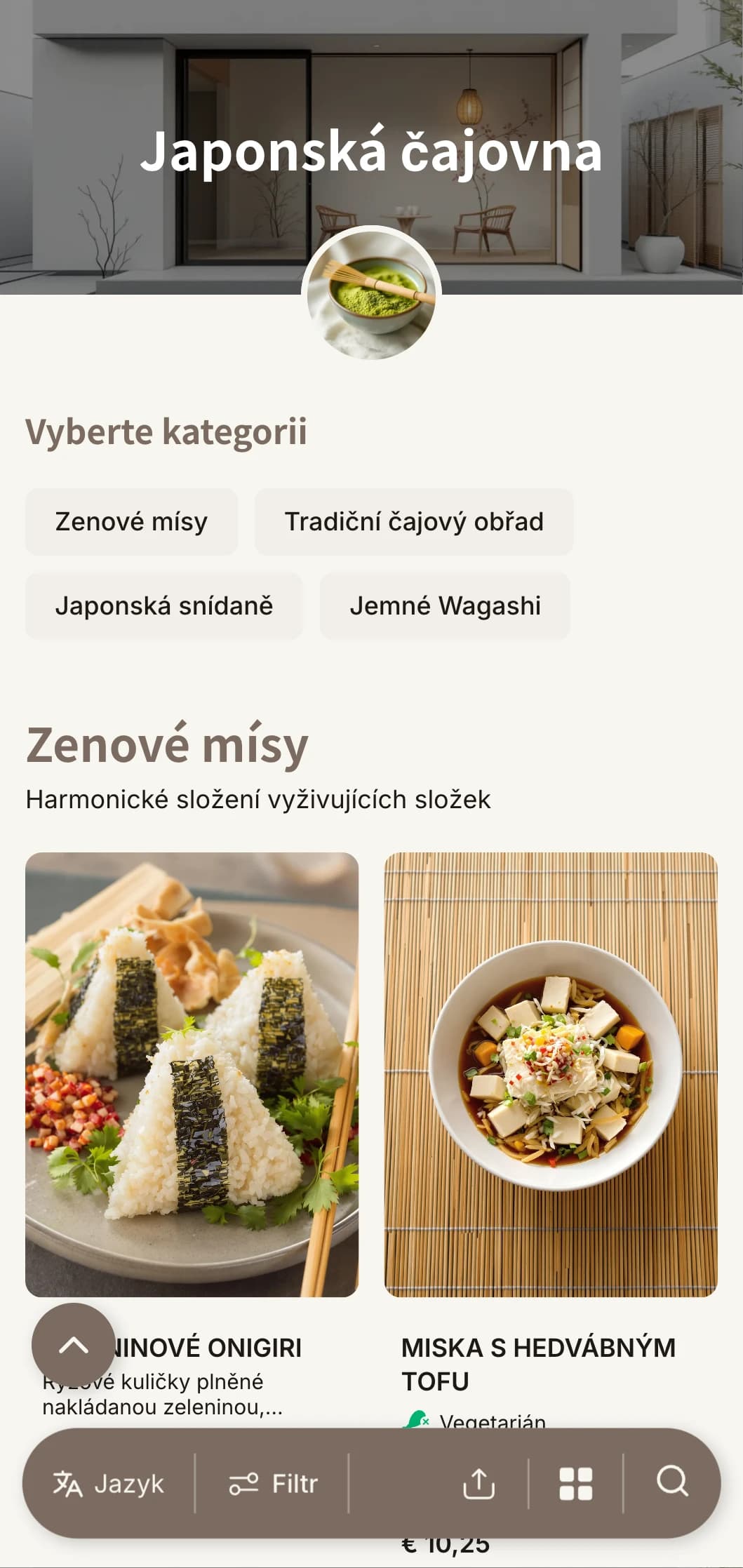 Minimalistický design inspirovaný japonskou estetikou pro čajovny a zenové kavárny.
