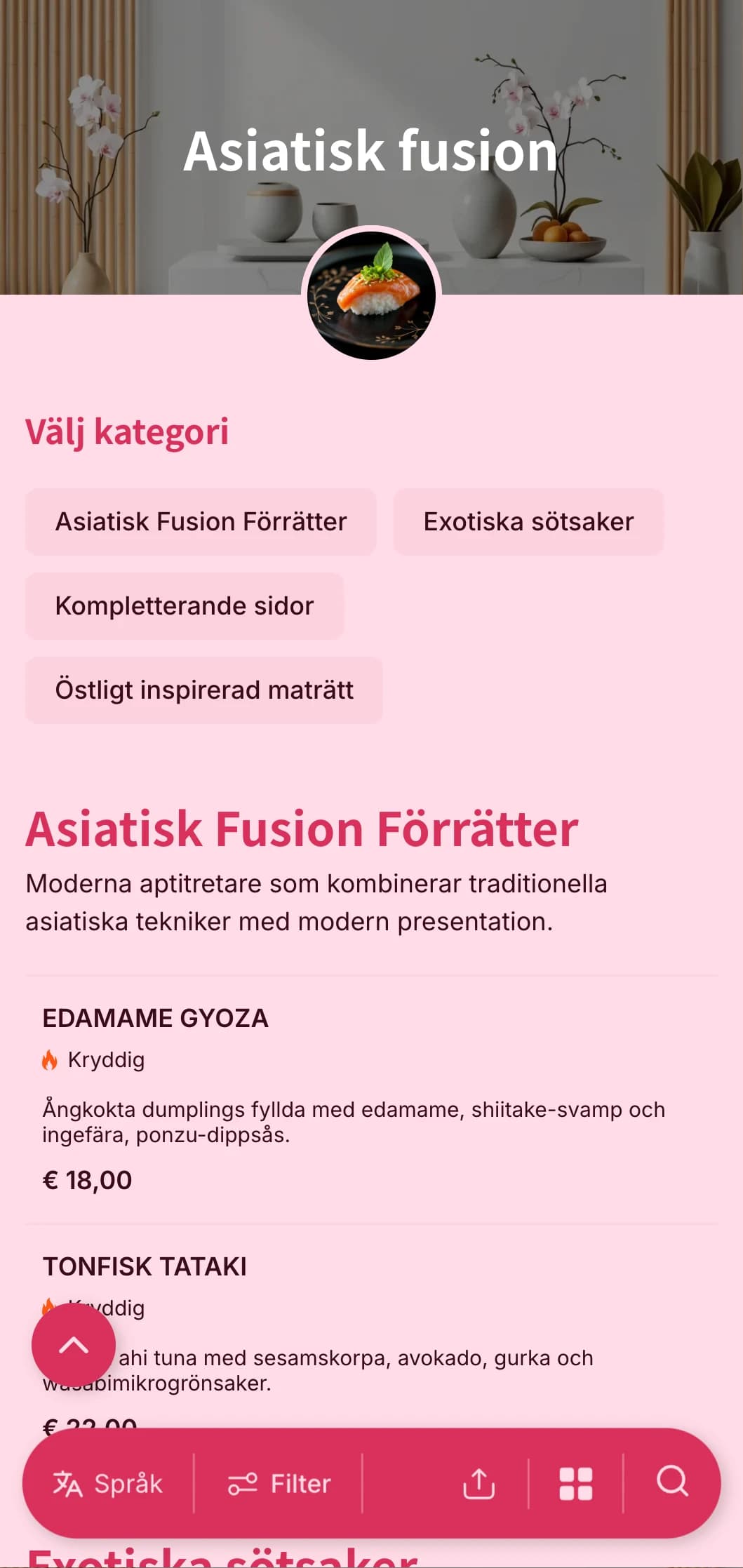 Samtida asiatiskinspirerad catering som kombinerar traditionella tekniker med modern presentation för trendiga evenemang och internationella sammankomster.