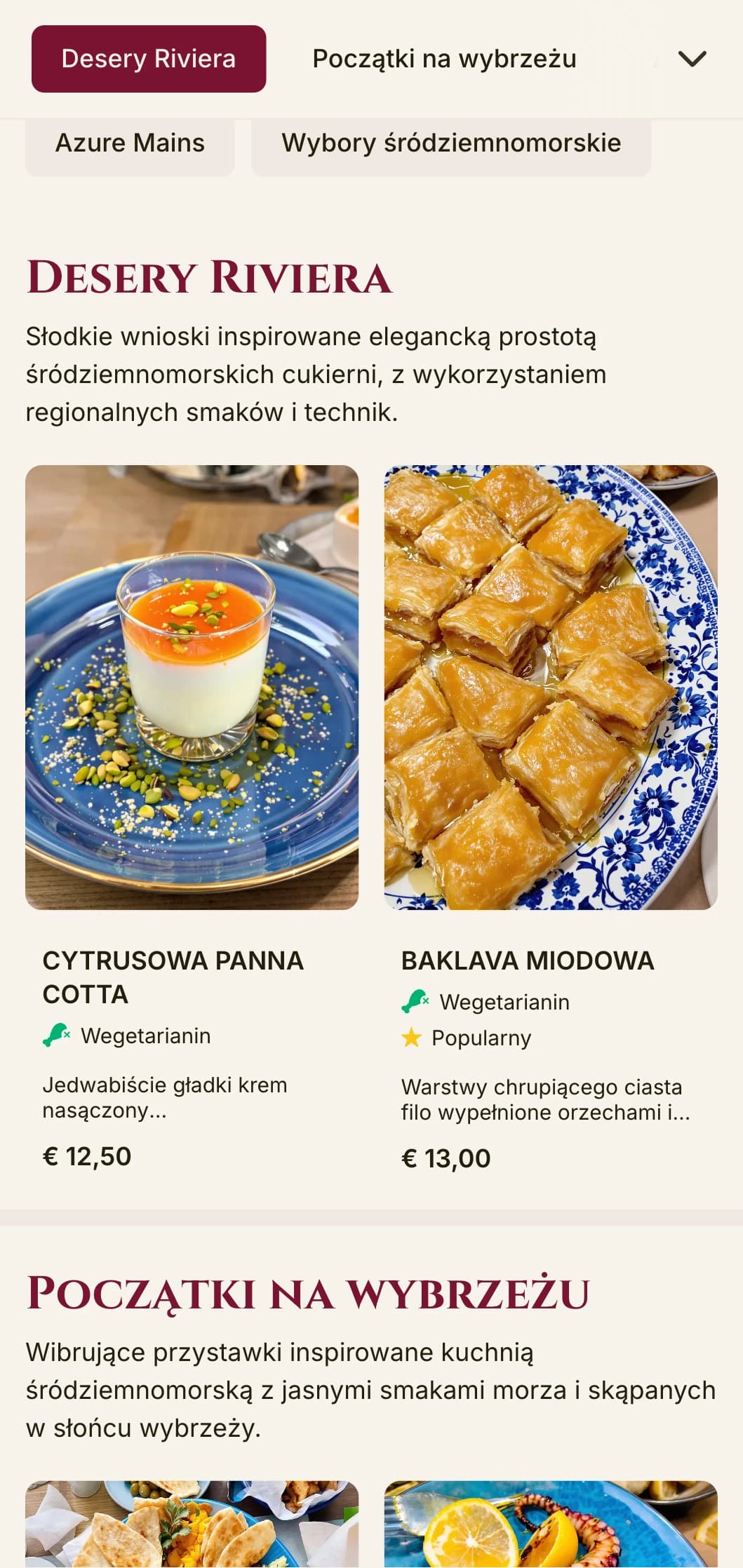 Efektowne, inspirowane kuchnią śródziemnomorską menu lunchowe z żywymi akcentami i eleganckim układem, idealne do ekskluzywnych nadmorskich restauracji i miejsc wypoczynkowych.