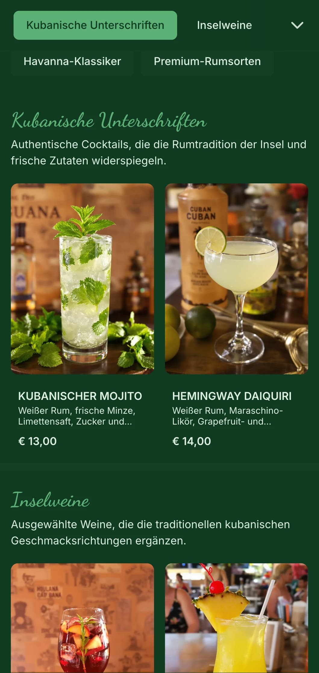 Tropisch grünes Design mit Vintage-Elementen für kubanisch inspirierte Rum-Bars.