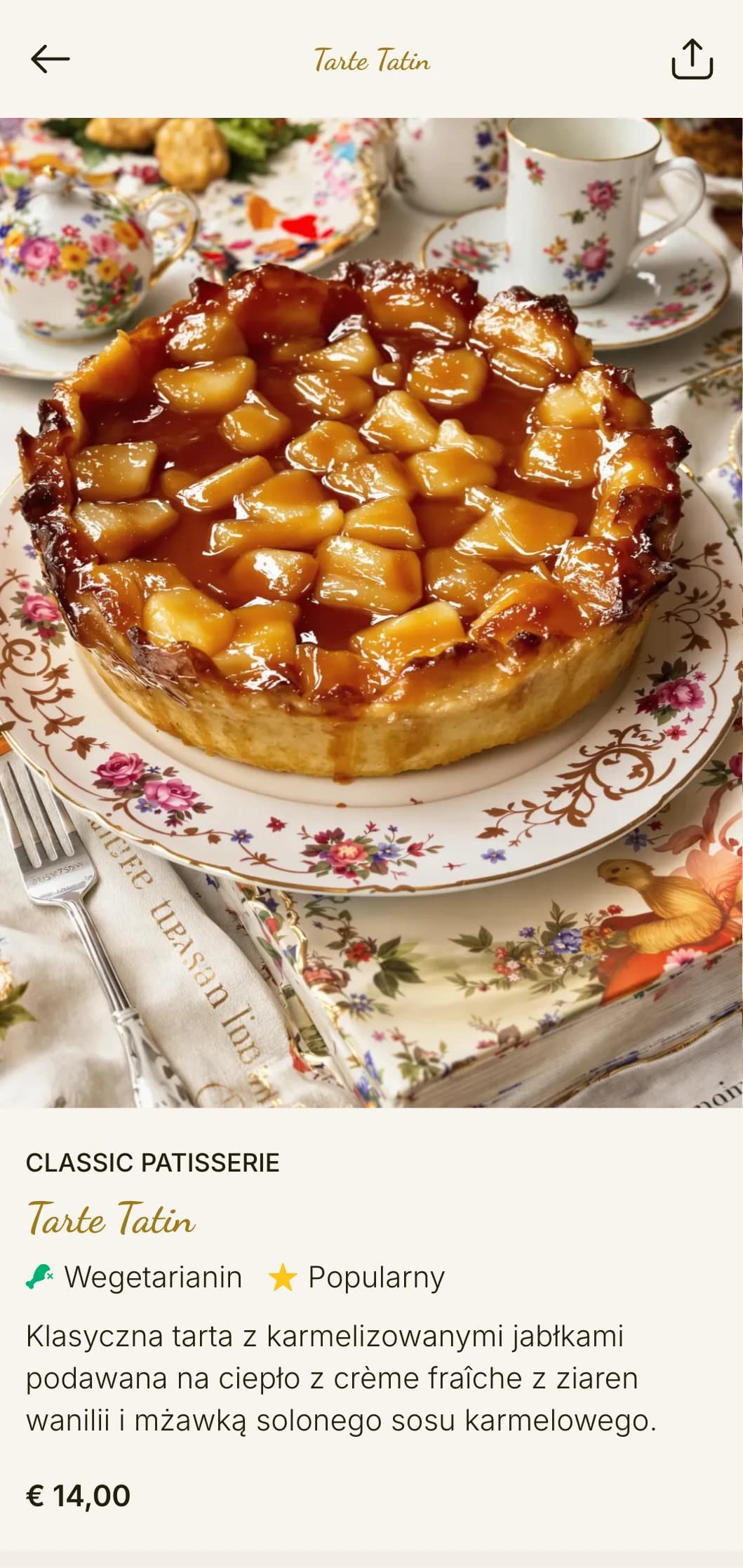 Elegancki, inspirowany kuchnią francuską szablon brunchowy z elementami vintage, idealny do kawiarni i herbaciarni specjalizujących się w ciastach.