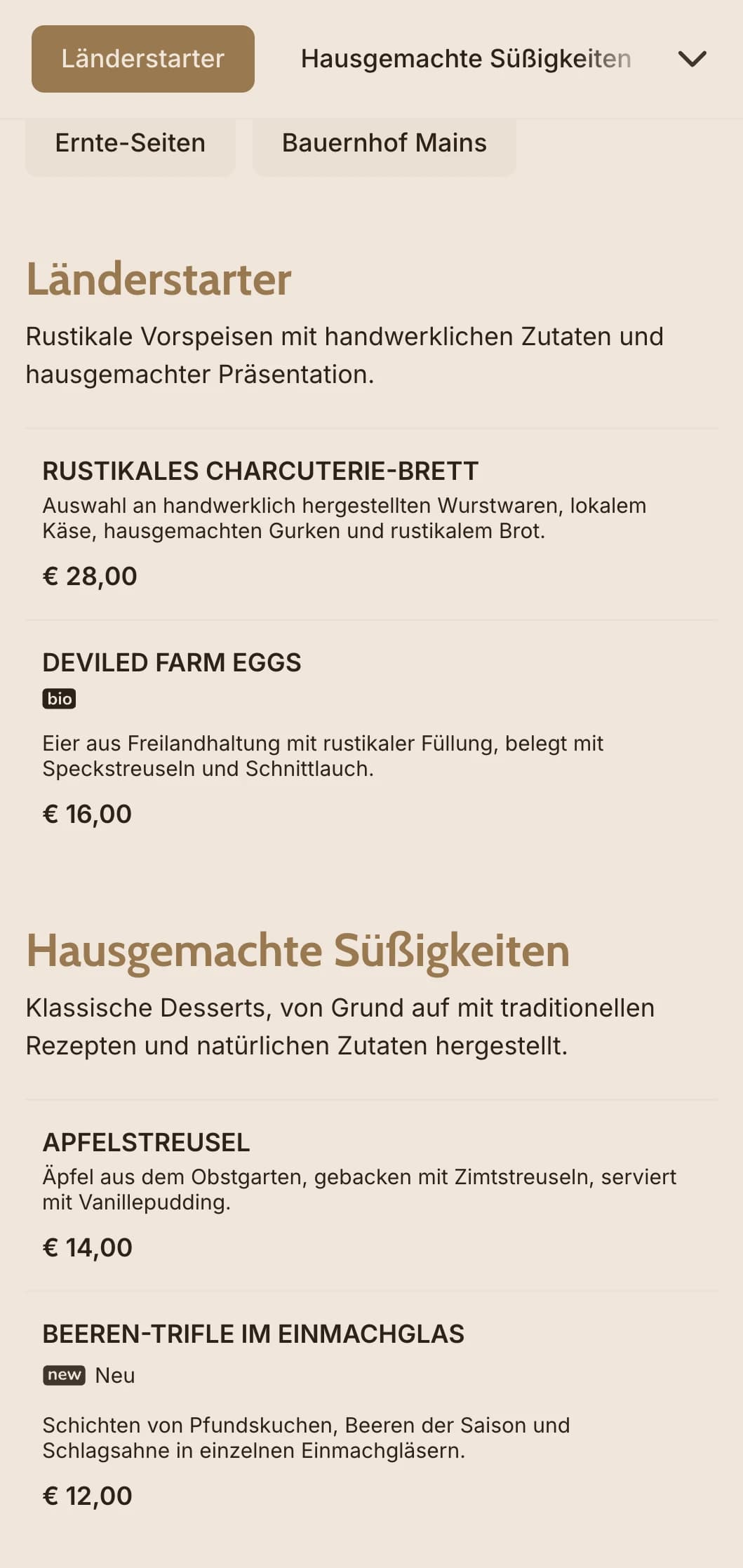 Warmes, vom Land inspiriertes Catering mit herzhaften Gerichten, familiärem Service und rustikaler Präsentation für Hochzeiten in Scheunen und Veranstaltungen auf dem Land.