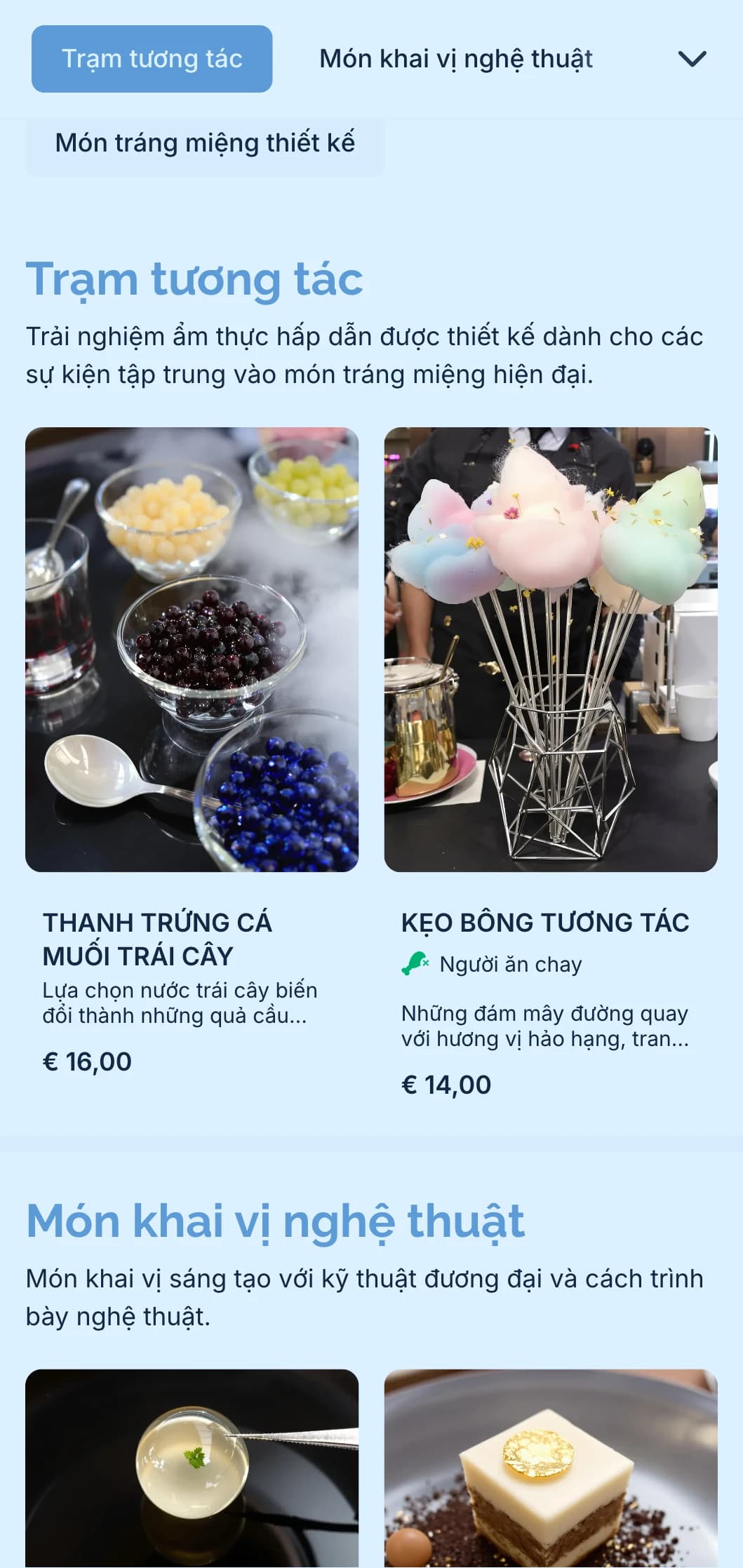 Dịch vụ phục vụ đồ ngọt sáng tạo với các món tráng miệng nghệ thuật, các trạm tương tác và cách trình bày hiện đại cho các sự kiện và lễ kỷ niệm đặc biệt.