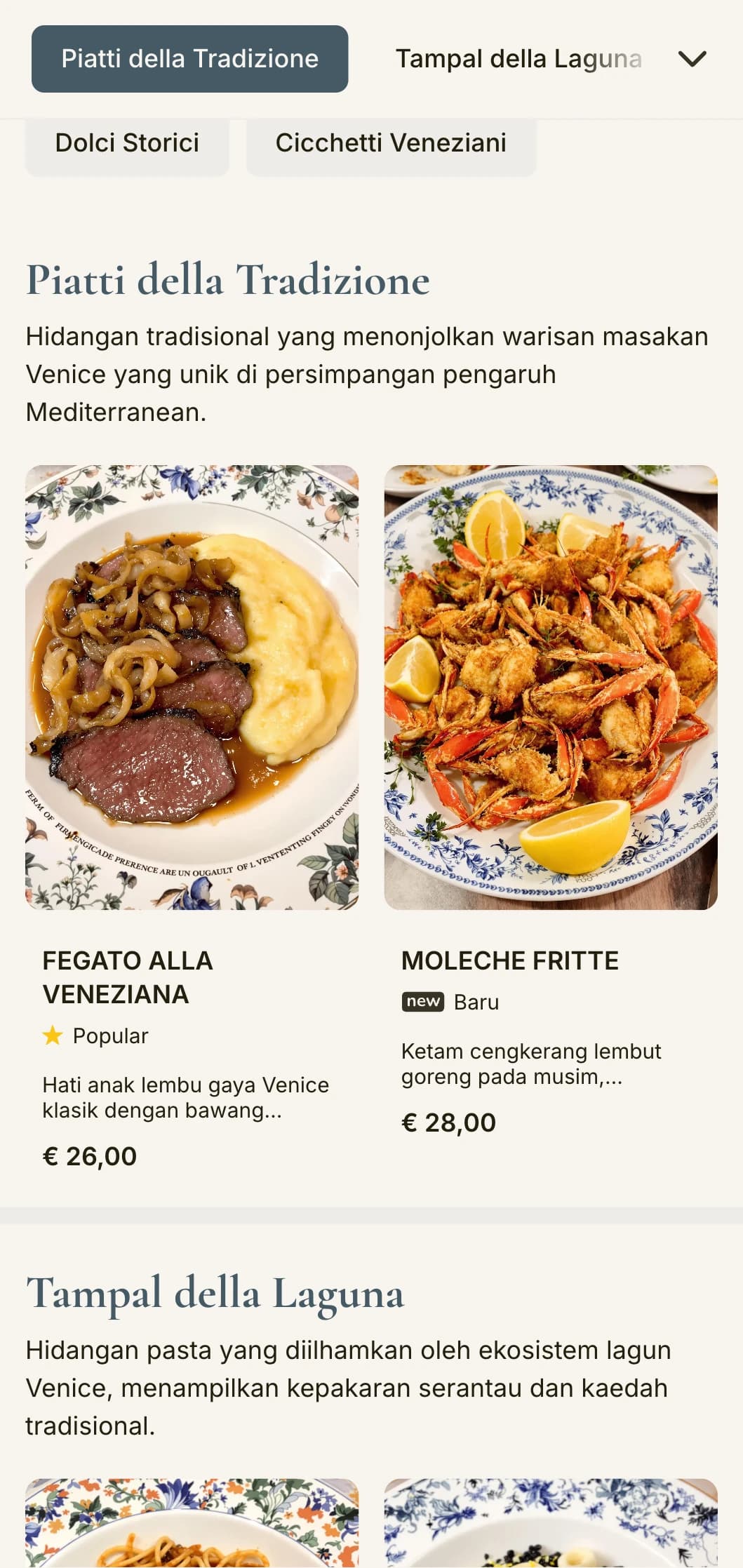 Reka bentuk intim yang diilhamkan oleh bar wain tradisional Venice dengan tradisi pinggan kecil (cicchetti).