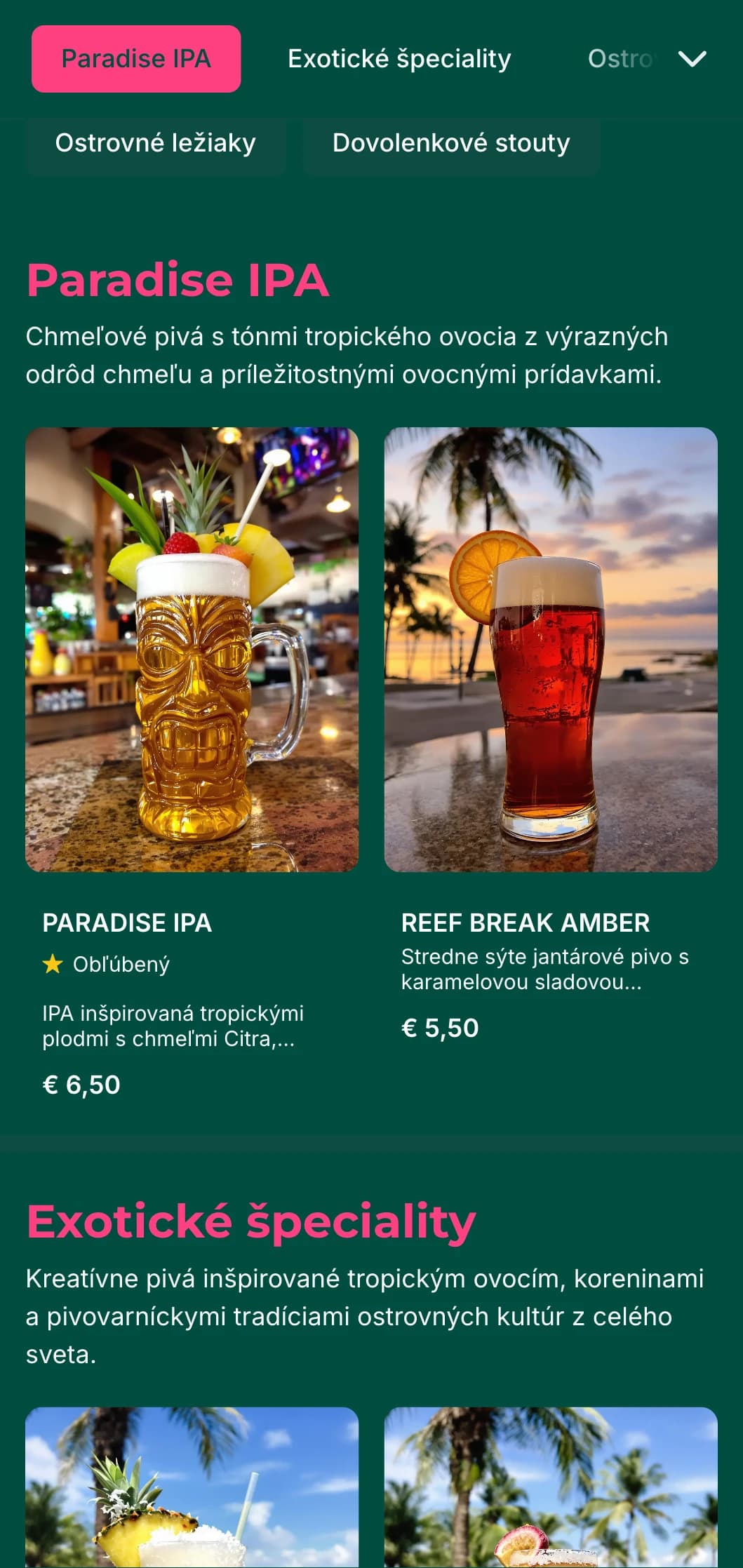 Žiarivý a farebný dizajn inšpirovaný tropickou krajinou je ideálny pre bary na pláži a ostrovné pivárne.