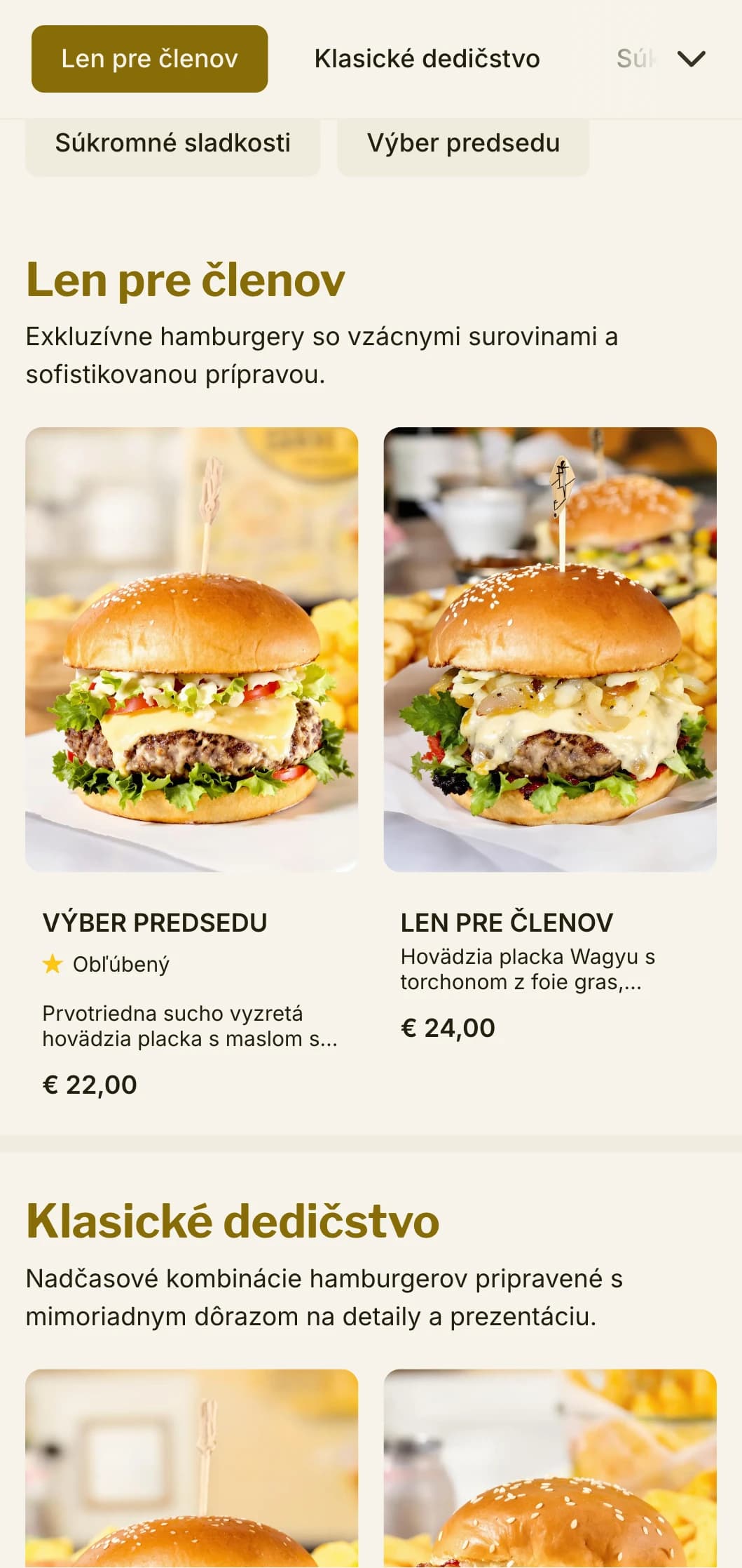 Prémiový burger inšpirovaný súkromným klubom s exkluzívnou atmosférou a rafinovanými službami.