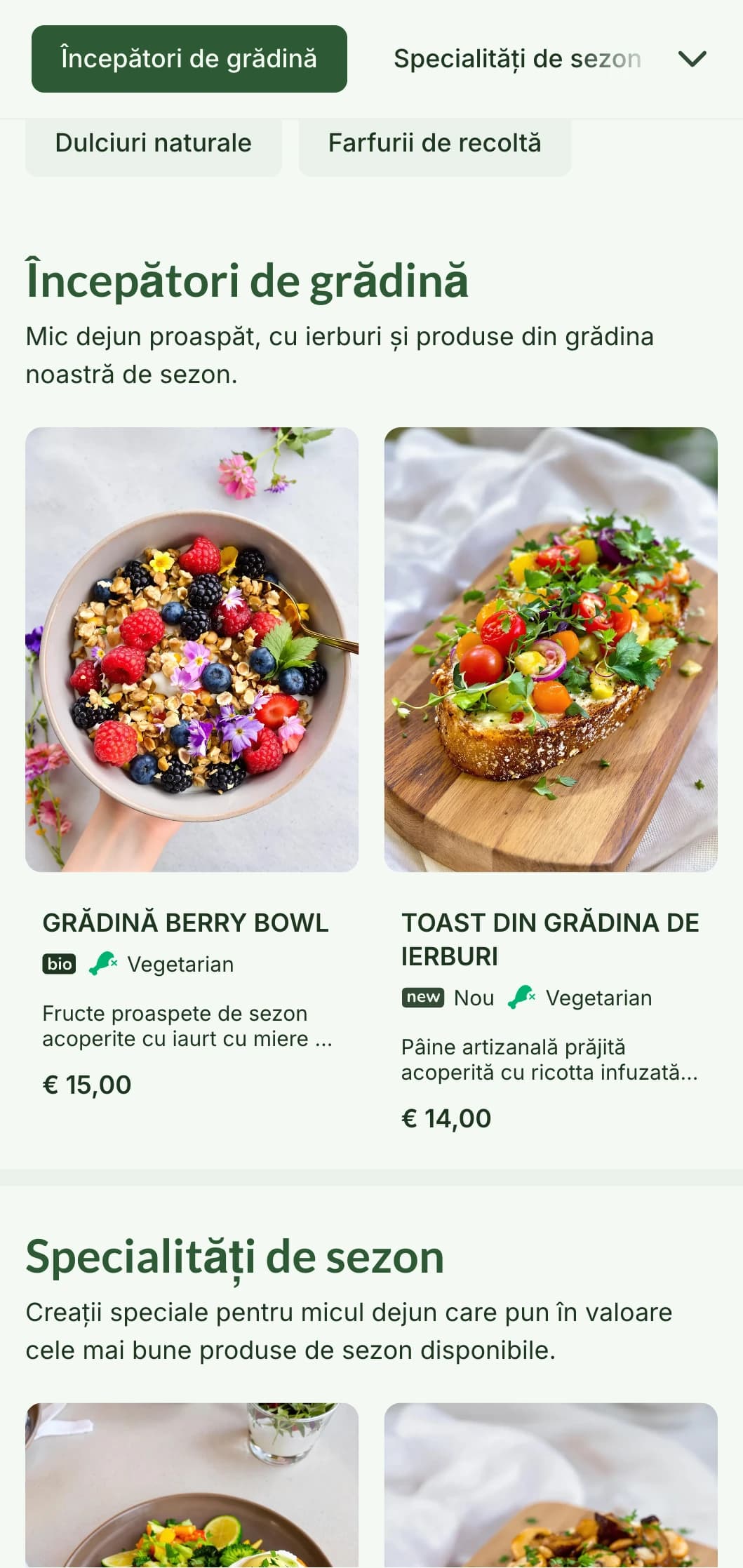 Mic dejun inspirat din natură, cu produse de sezon și ingrediente organice într-o prezentare răcoritoare.