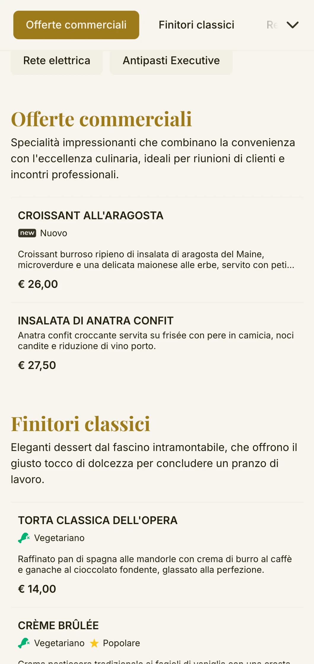 Design elegante ed efficiente per il menu del pranzo per i distretti commerciali e il catering aziendale, caratterizzato da una tipografia senza tempo e da un layout sofisticato per pranzi professionali veloci.