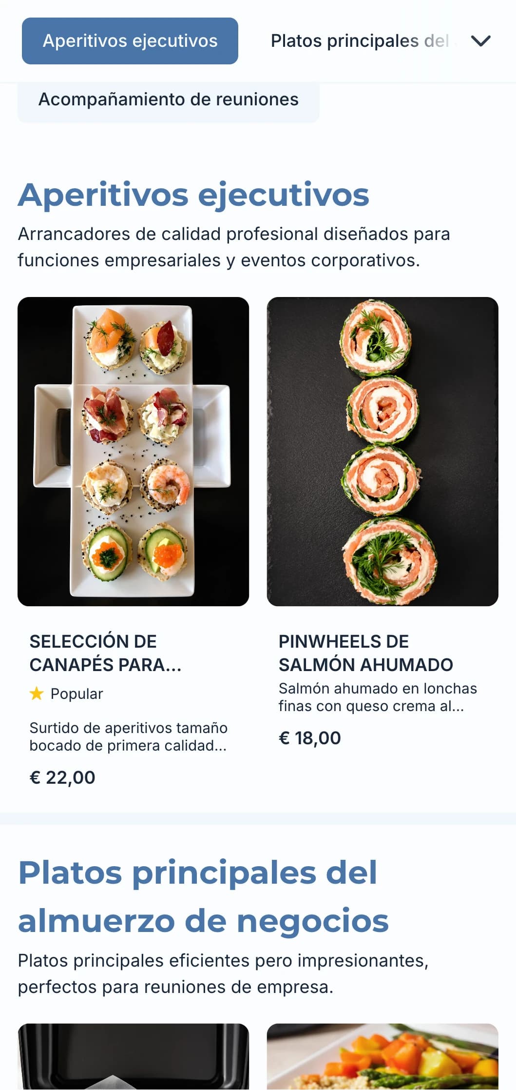 Servicio de catering profesional diseñado para reuniones de negocios y eventos corporativos, centrado en un servicio eficaz y una presentación de calidad.